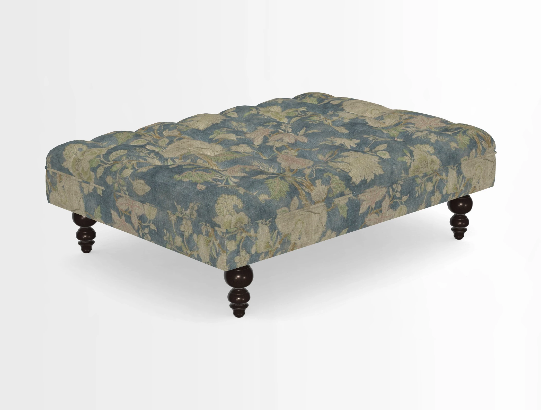 Bedham Footstool in RHS Gertrude Jekyll Lattice Green Alwinton 3 Seater Sofa in RHS Collection on Velvet William Hooker