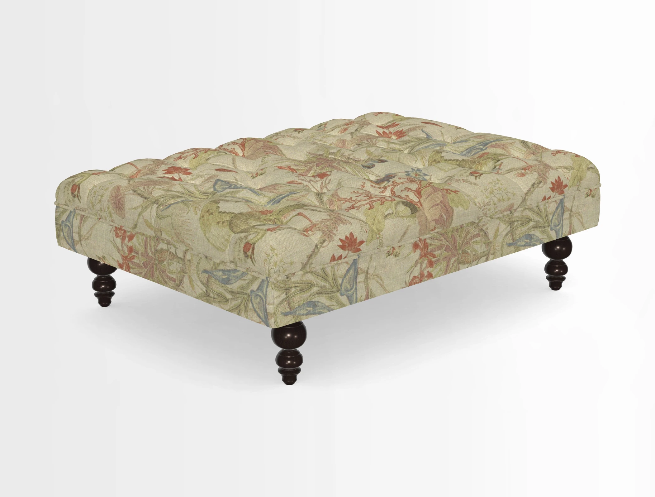 Bedham Footstool in RHS Gertrude Jekyll Lattice Green Alwinton 3 Seater Sofa in RHS Collection on Velvet William Hooker