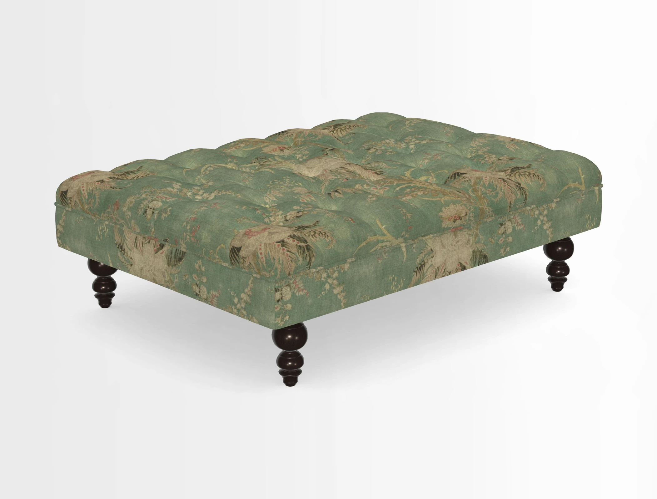 Bedham Footstool in RHS Gertrude Jekyll Lattice Green Alwinton 3 Seater Sofa in RHS Collection on Velvet William Hooker