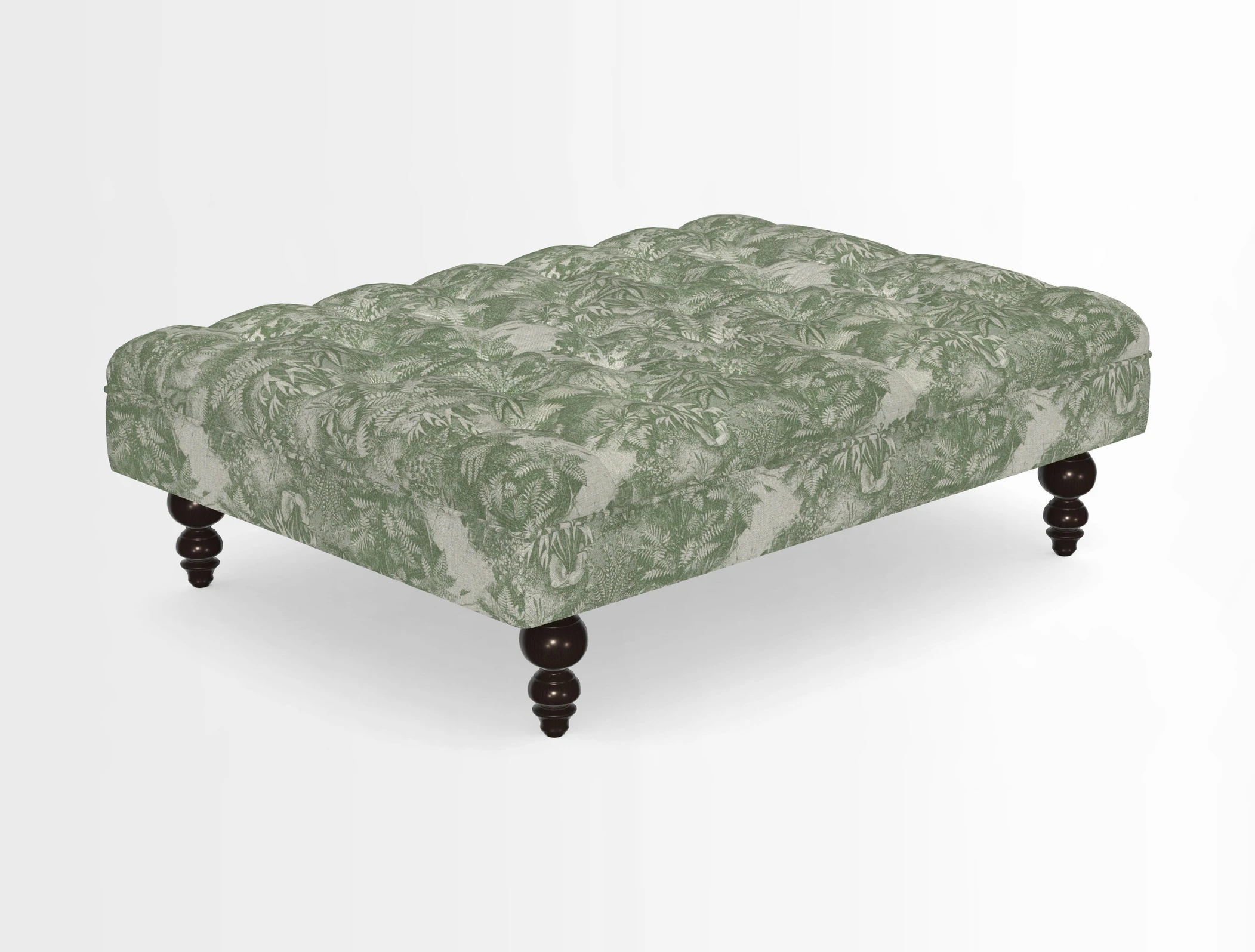Bedham Footstool in RHS Gertrude Jekyll Lattice Green Alwinton 3 Seater Sofa in RHS Collection on Velvet William Hooker