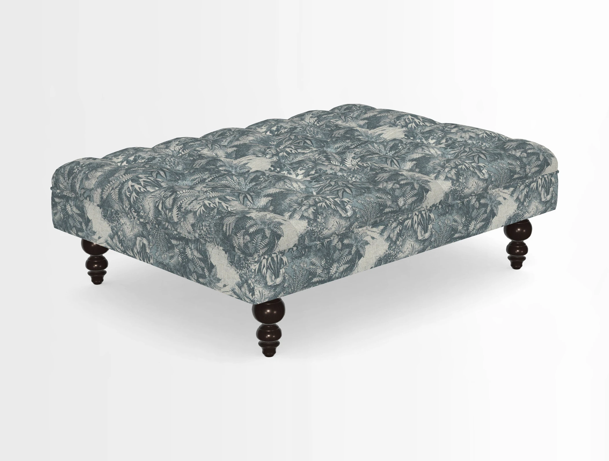 Bedham Footstool in RHS Gertrude Jekyll Lattice Green Alwinton 3 Seater Sofa in RHS Collection on Velvet William Hooker