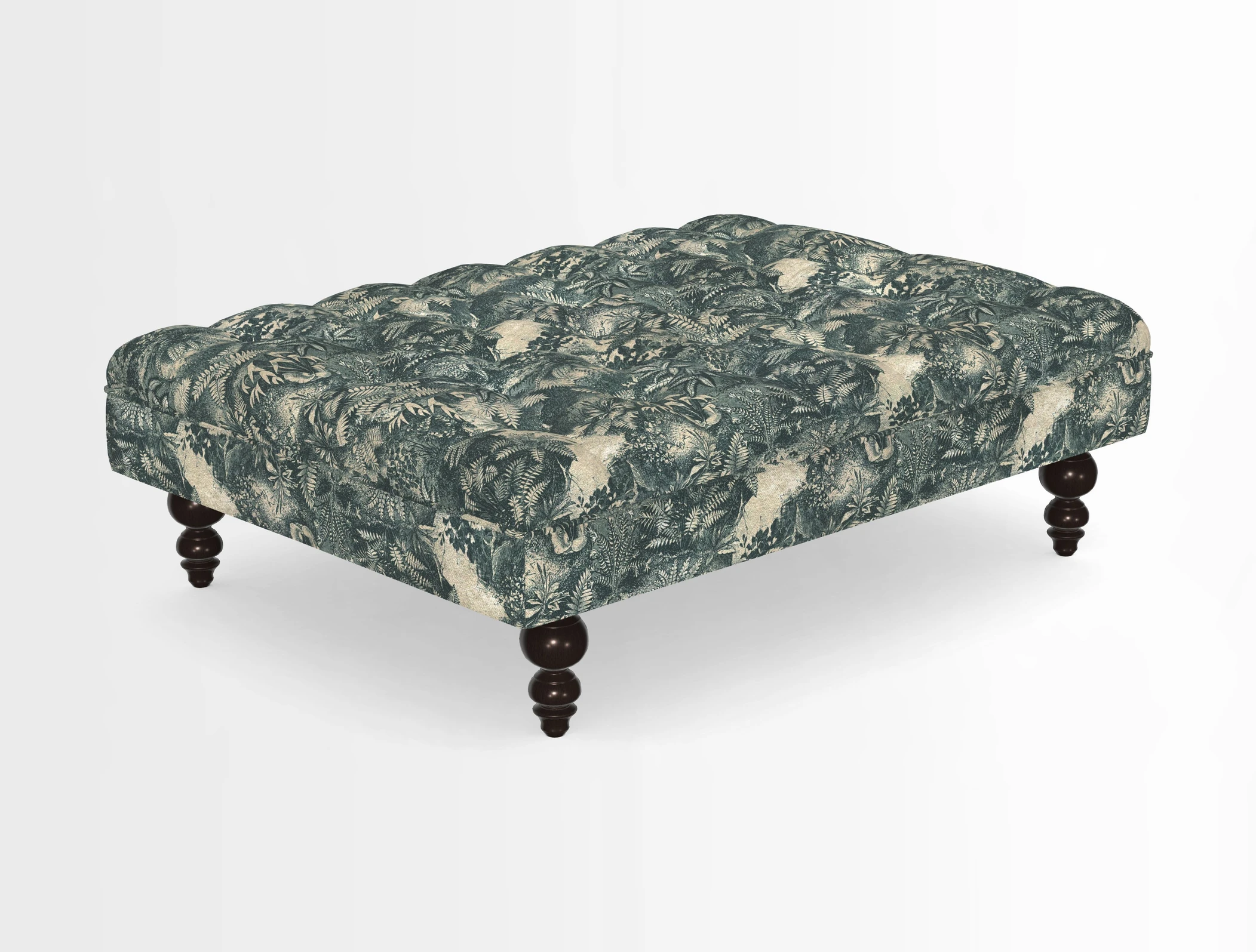 Bedham Footstool in RHS Gertrude Jekyll Lattice Green Alwinton 3 Seater Sofa in RHS Collection on Velvet William Hooker