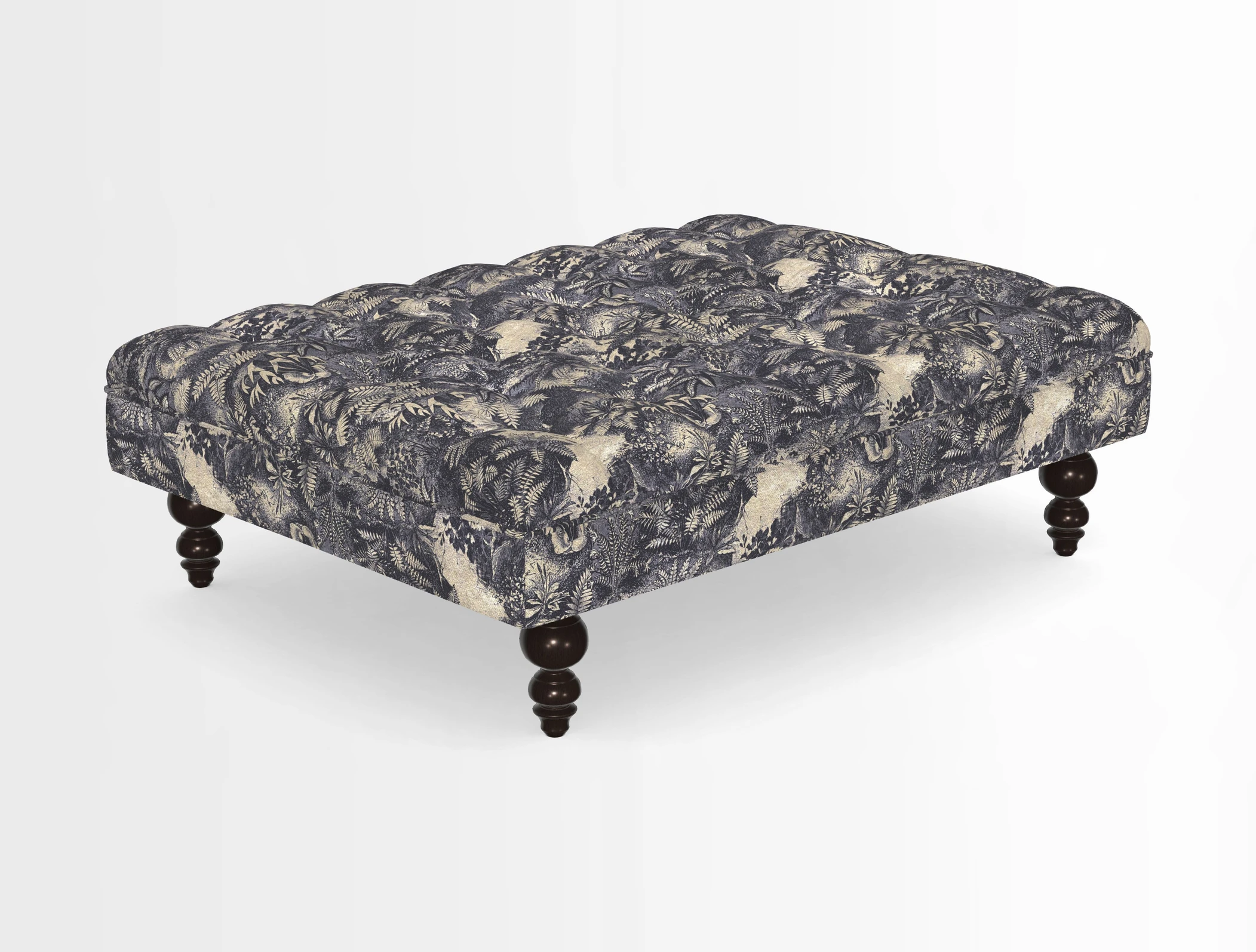 Bedham Footstool in RHS Gertrude Jekyll Lattice Green Alwinton 3 Seater Sofa in RHS Collection on Velvet William Hooker