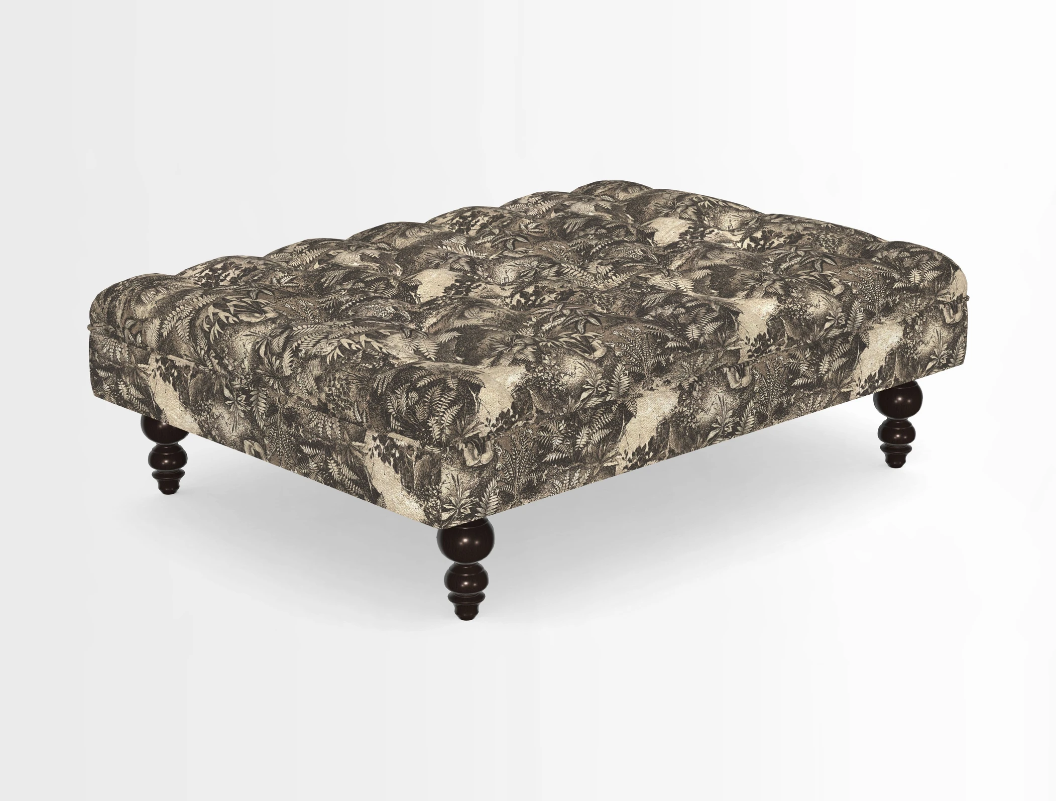 Bedham Footstool in RHS Gertrude Jekyll Lattice Green Alwinton 3 Seater Sofa in RHS Collection on Velvet William Hooker