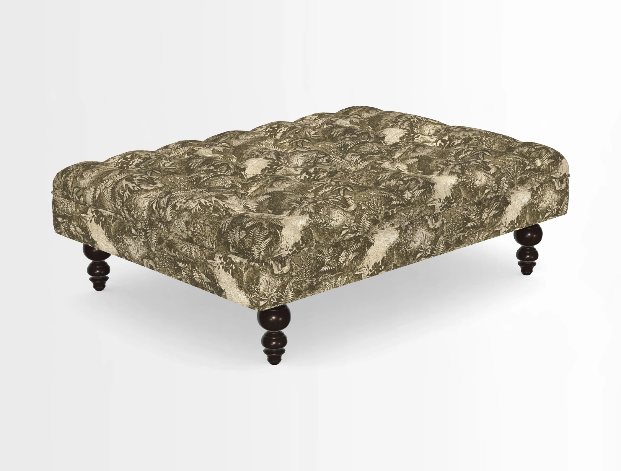 Bedham Footstool in RHS Gertrude Jekyll Lattice Green Alwinton 3 Seater Sofa in RHS Collection on Velvet William Hooker