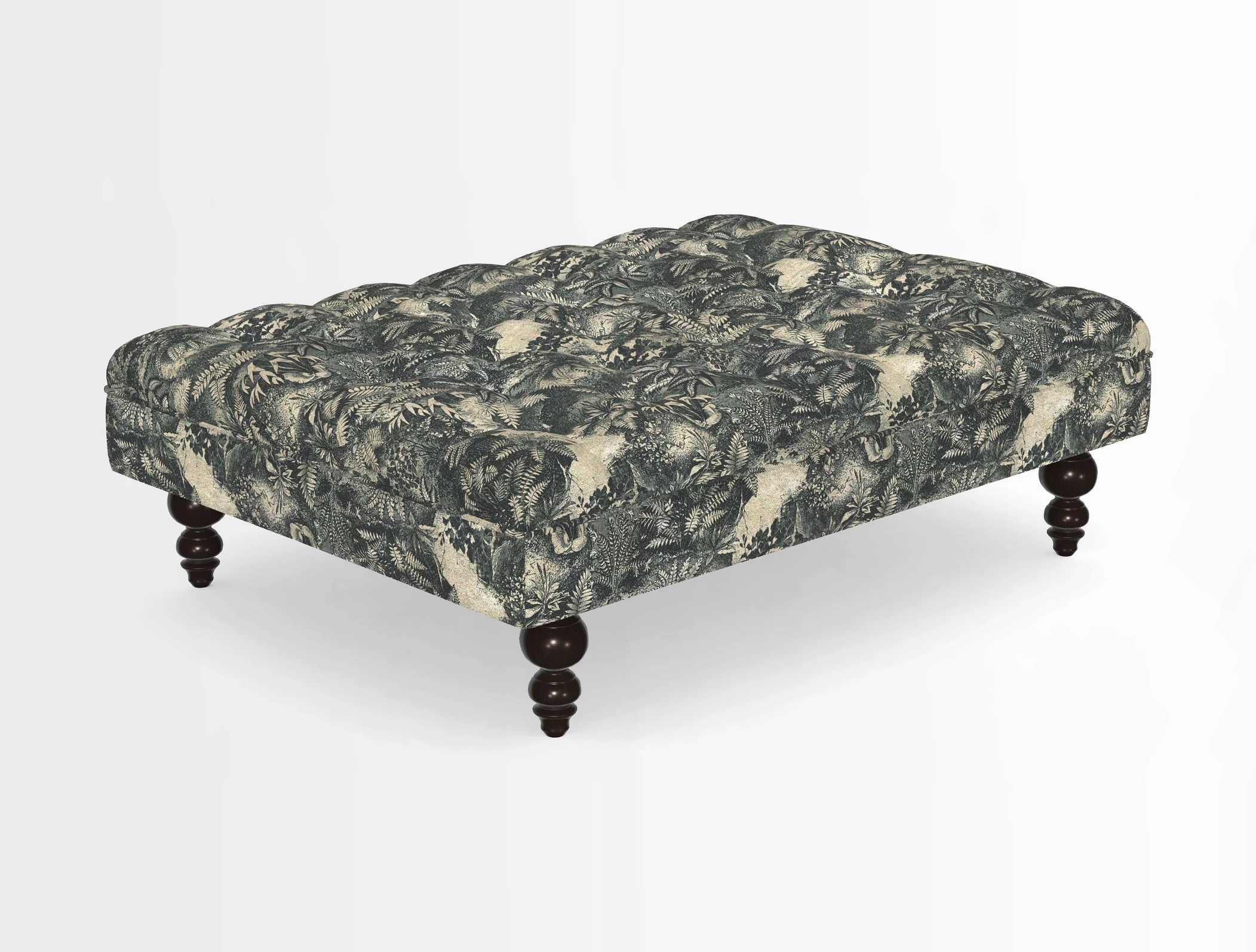 Bedham Footstool in RHS Gertrude Jekyll Lattice Green Alwinton 3 Seater Sofa in RHS Collection on Velvet William Hooker