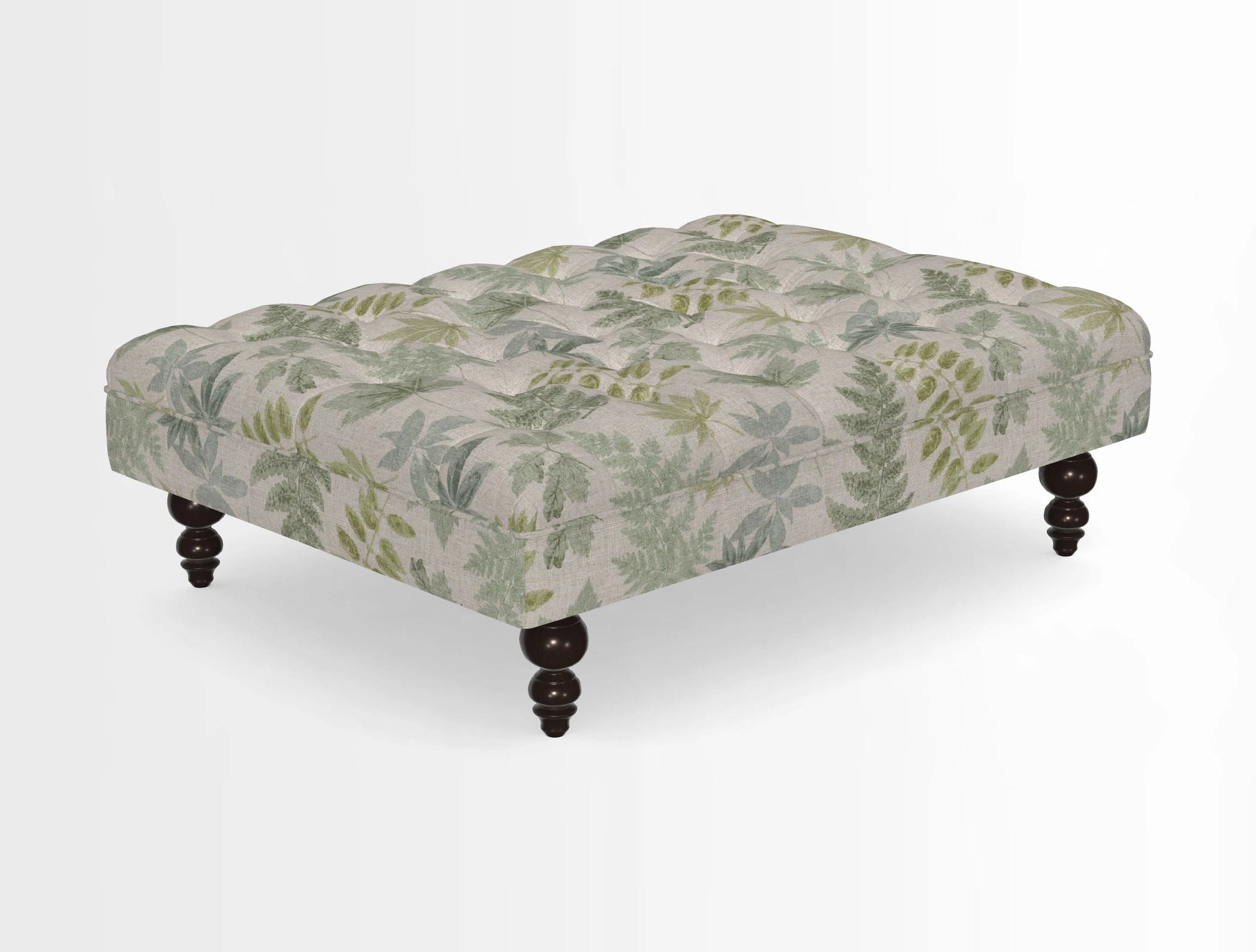 Bedham Footstool in RHS Gertrude Jekyll Lattice Green Alwinton 3 Seater Sofa in RHS Collection on Velvet William Hooker