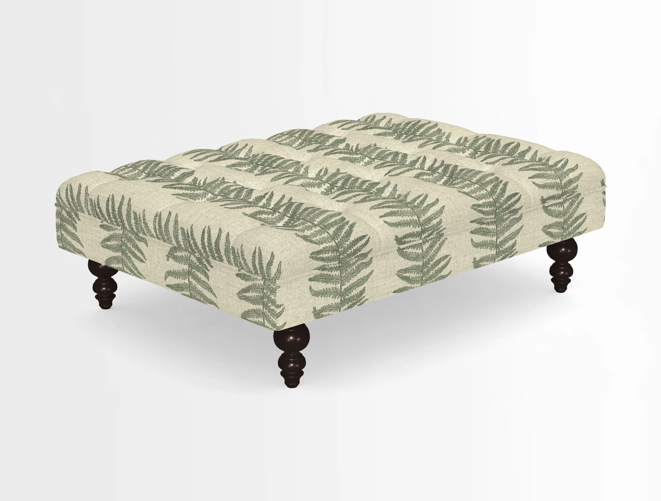 Bedham Footstool in RHS Gertrude Jekyll Lattice Green Alwinton 3 Seater Sofa in RHS Collection on Velvet William Hooker