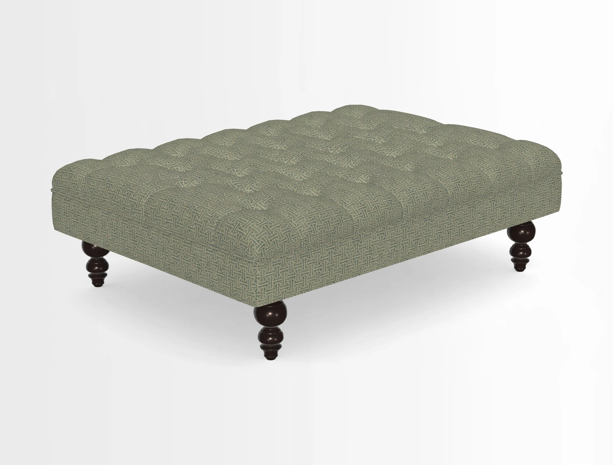 Bedham Footstool in RHS Gertrude Jekyll Lattice Green Alwinton 3 Seater Sofa in RHS Collection on Velvet William Hooker