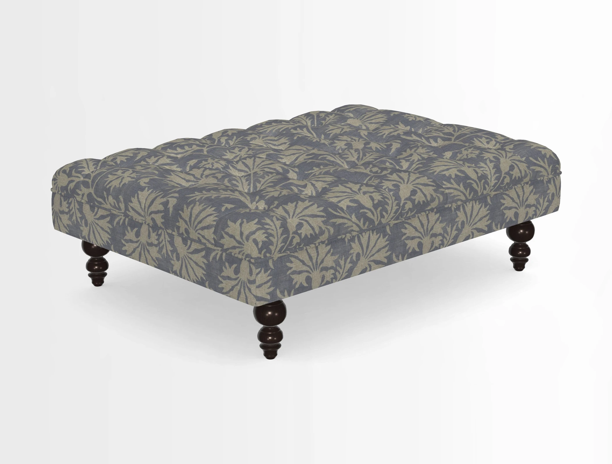 Bedham Footstool in RHS Gertrude Jekyll Lattice Green Alwinton 3 Seater Sofa in RHS Collection on Velvet William Hooker