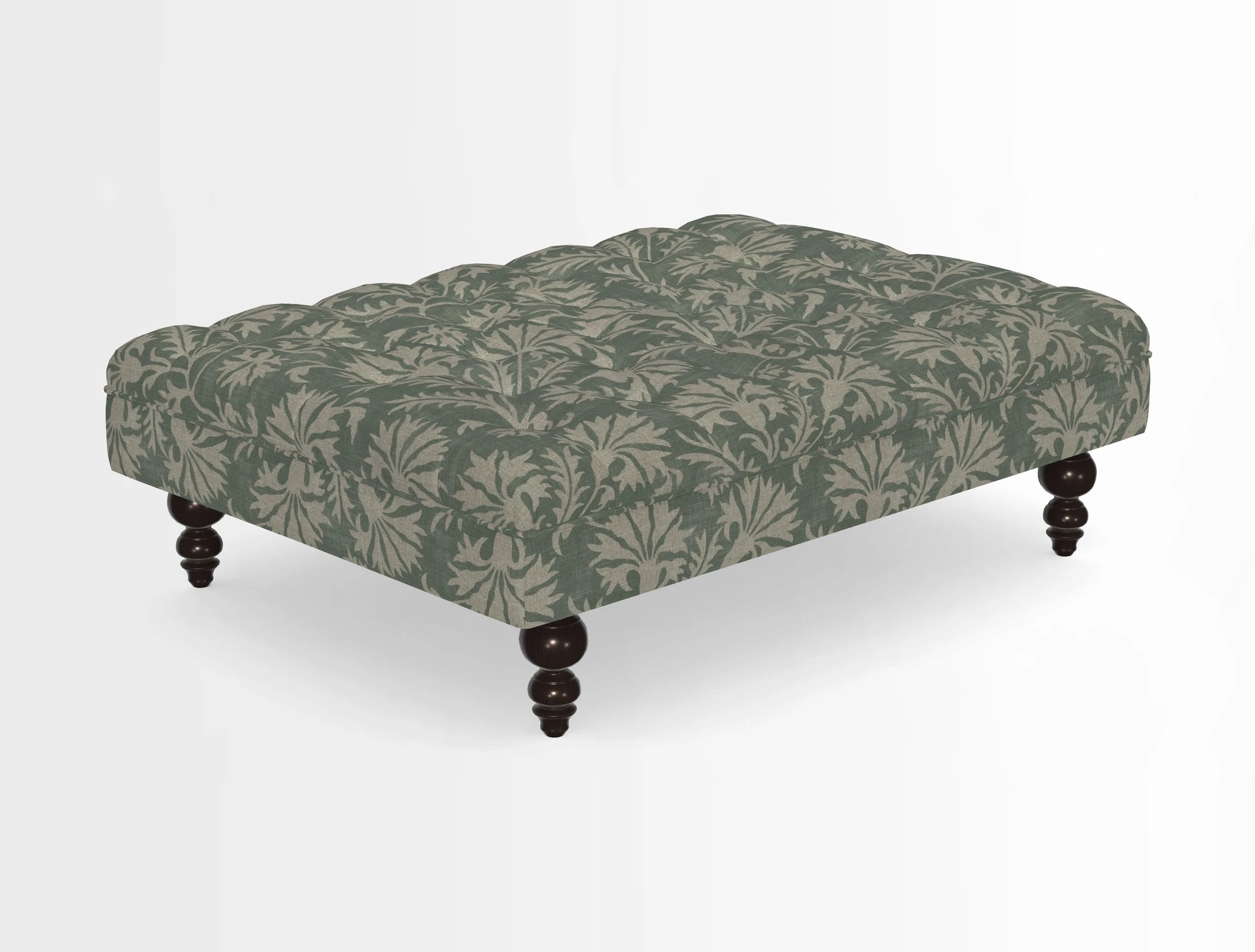 Bedham Footstool in RHS Gertrude Jekyll Lattice Green Alwinton 3 Seater Sofa in RHS Collection on Velvet William Hooker