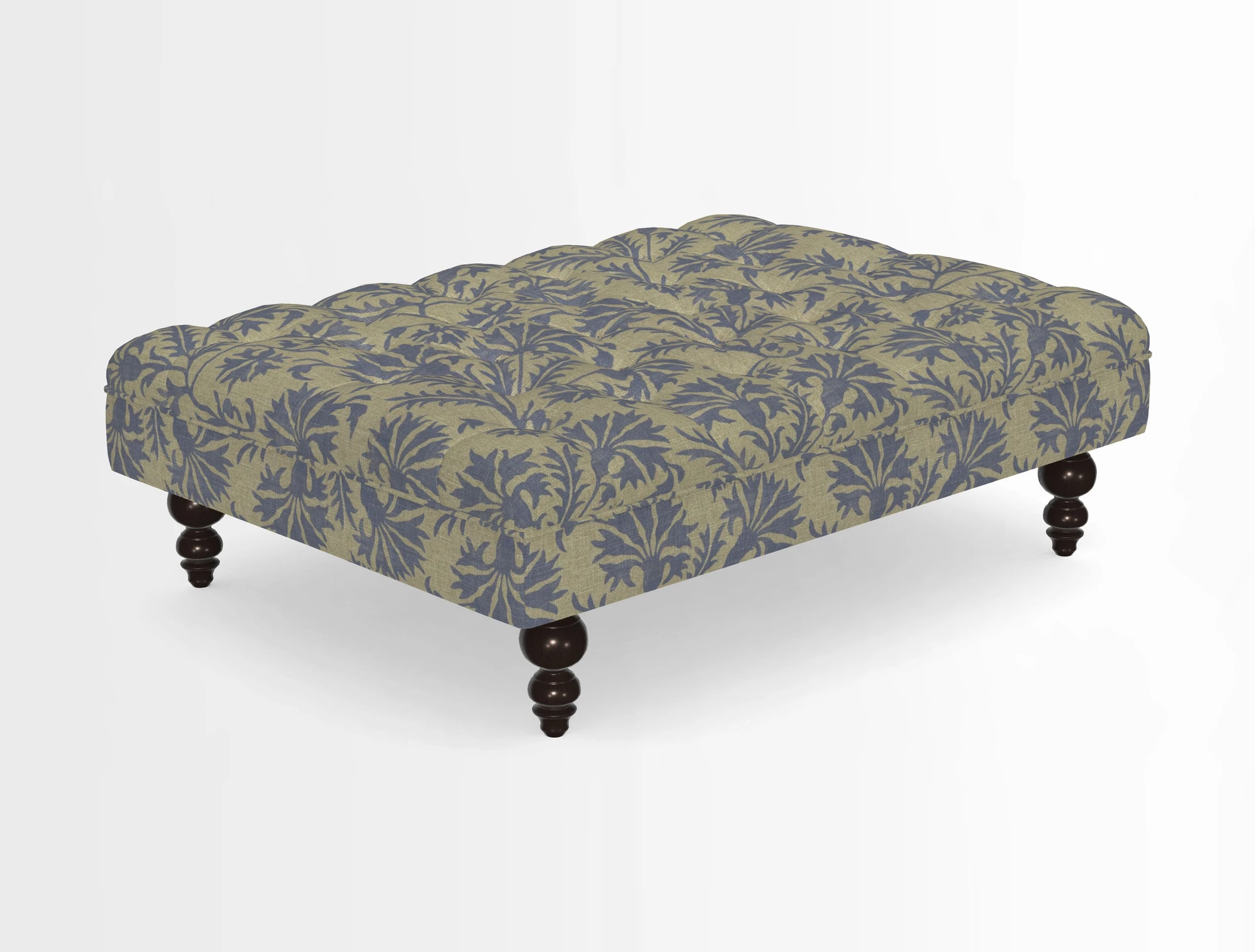 Bedham Footstool in RHS Gertrude Jekyll Lattice Green Alwinton 3 Seater Sofa in RHS Collection on Velvet William Hooker