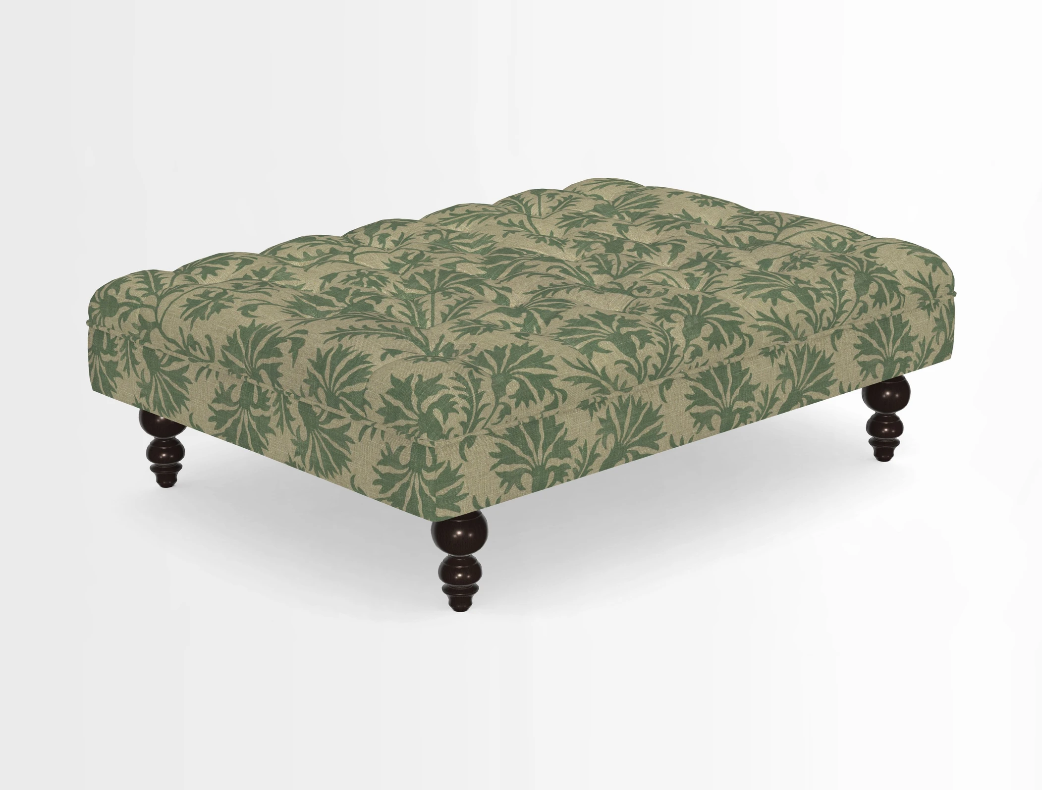Bedham Footstool in RHS Gertrude Jekyll Lattice Green Alwinton 3 Seater Sofa in RHS Collection on Velvet William Hooker