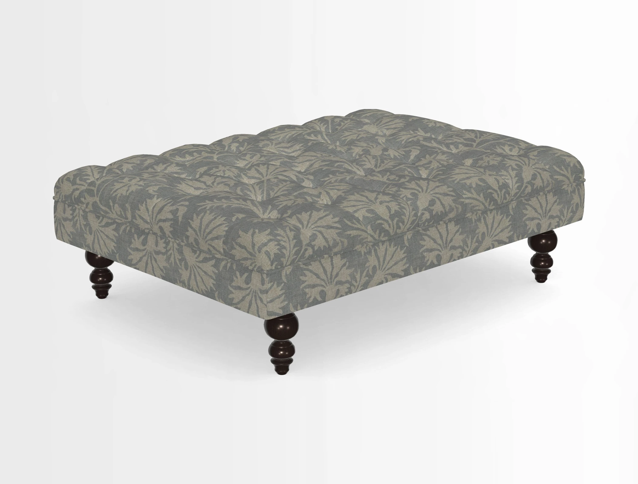 Bedham Footstool in RHS Gertrude Jekyll Lattice Green Alwinton 3 Seater Sofa in RHS Collection on Velvet William Hooker