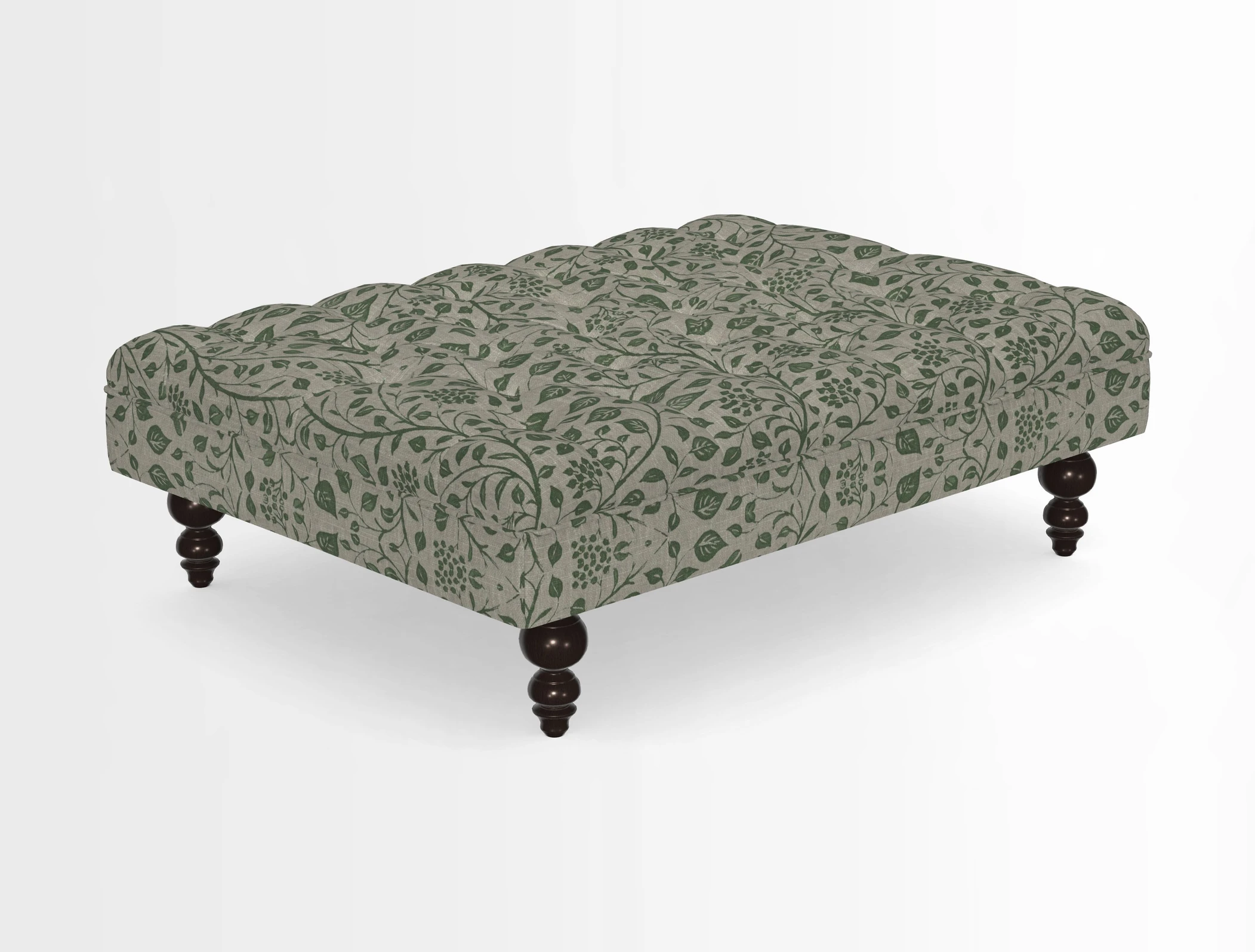 Bedham Footstool in RHS Gertrude Jekyll Lattice Green Alwinton 3 Seater Sofa in RHS Collection on Velvet William Hooker