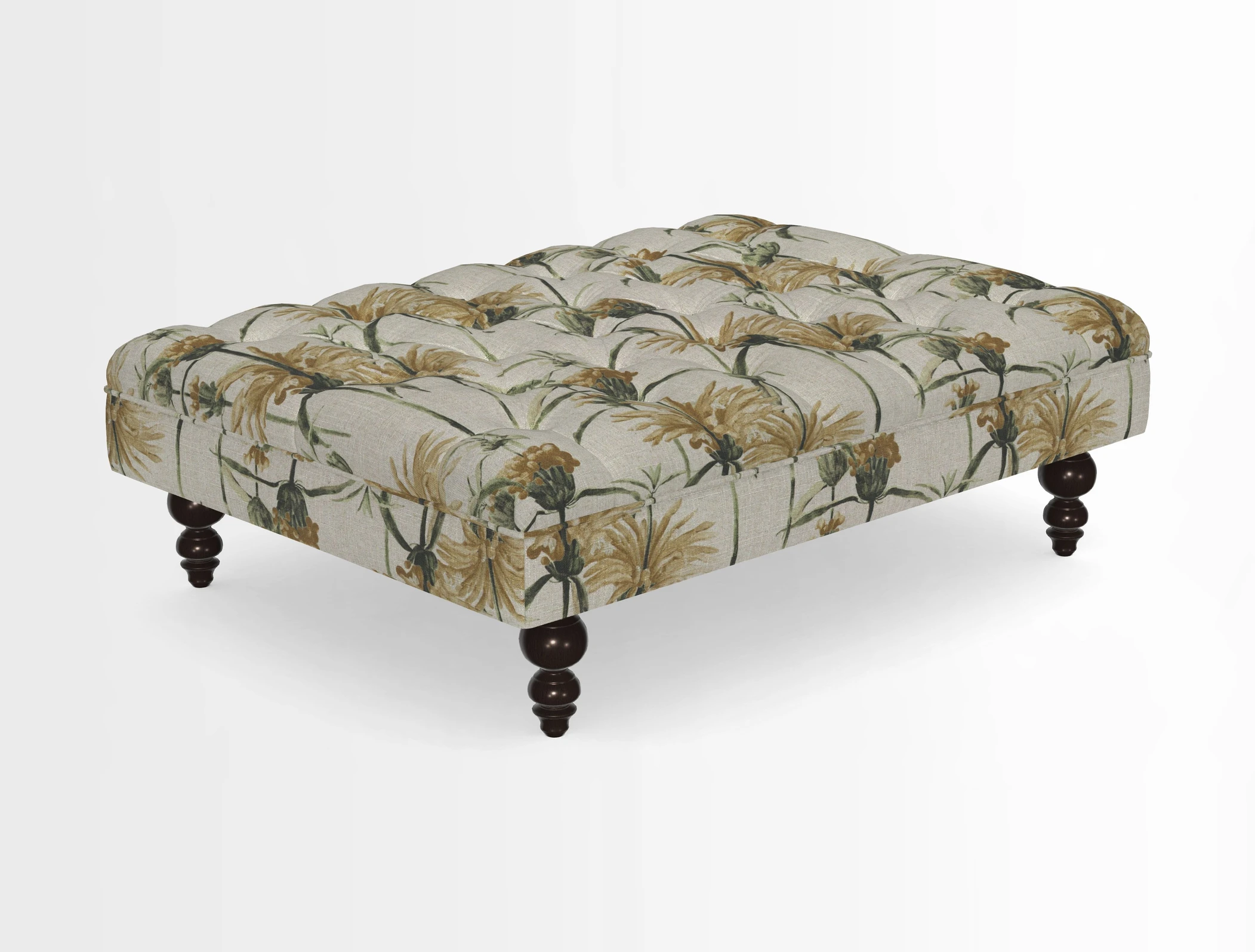 Bedham Footstool in RHS Gertrude Jekyll Lattice Green Alwinton 3 Seater Sofa in RHS Collection on Velvet William Hooker