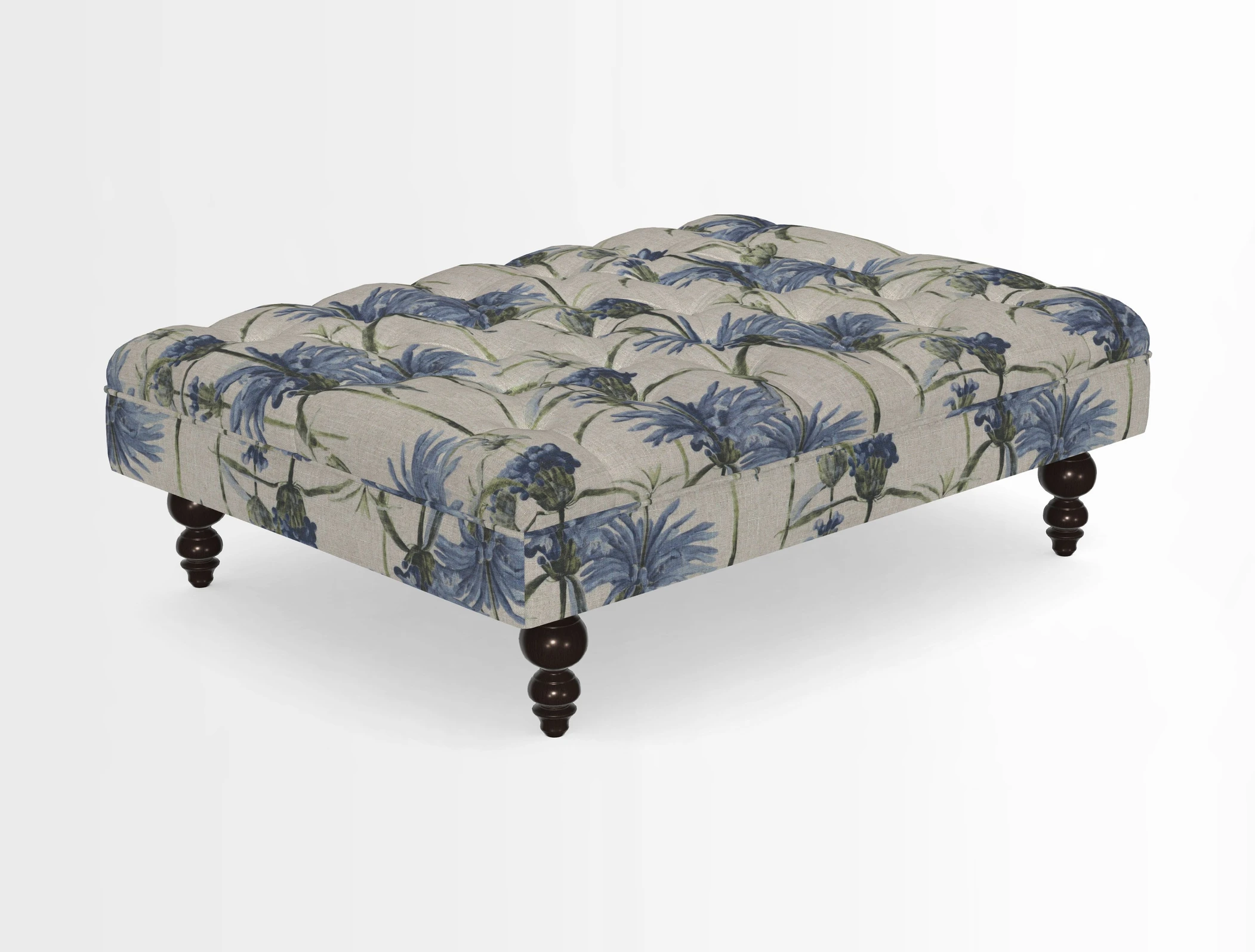 Bedham Footstool in RHS Gertrude Jekyll Lattice Green Alwinton 3 Seater Sofa in RHS Collection on Velvet William Hooker