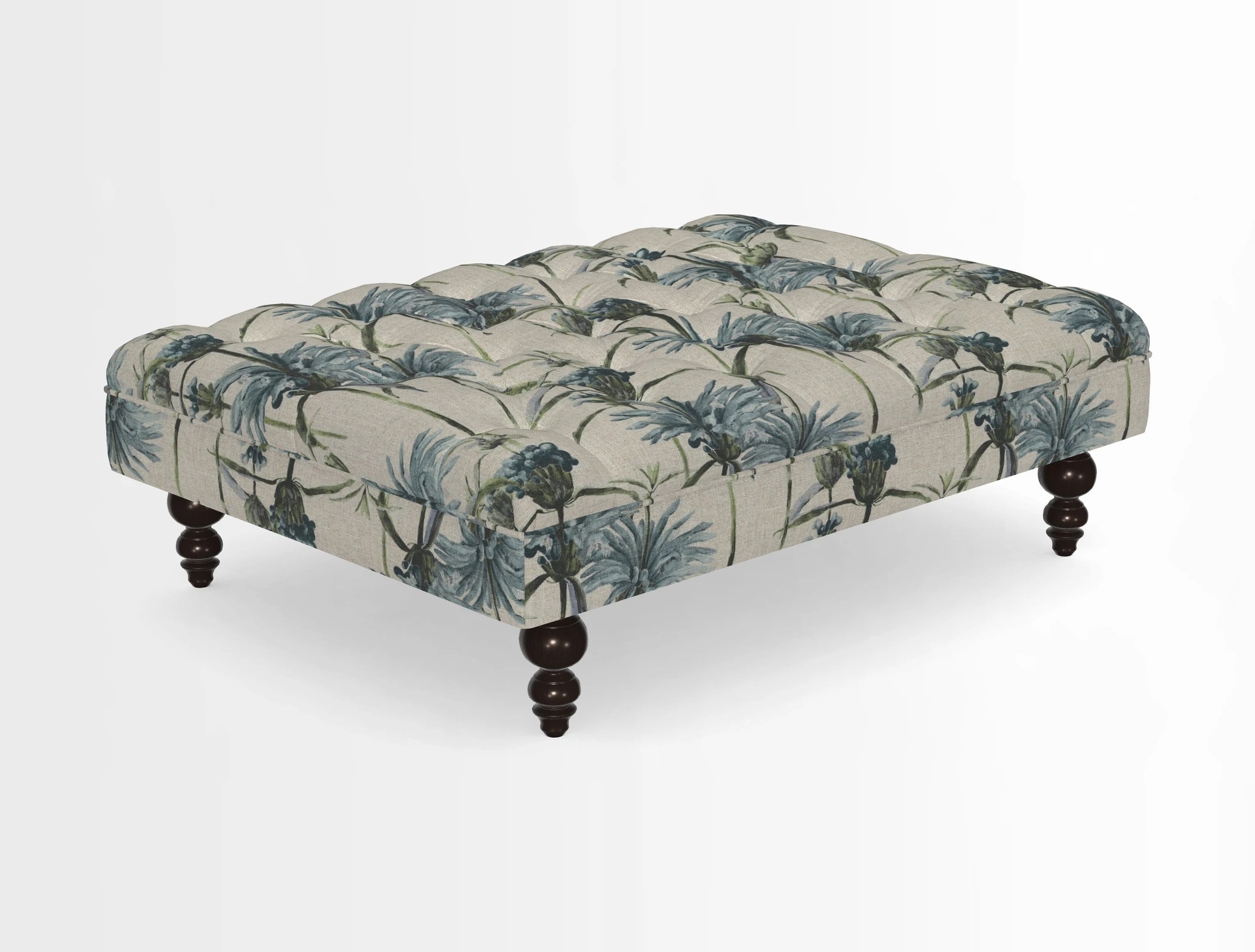 Bedham Footstool in RHS Gertrude Jekyll Lattice Green Alwinton 3 Seater Sofa in RHS Collection on Velvet William Hooker