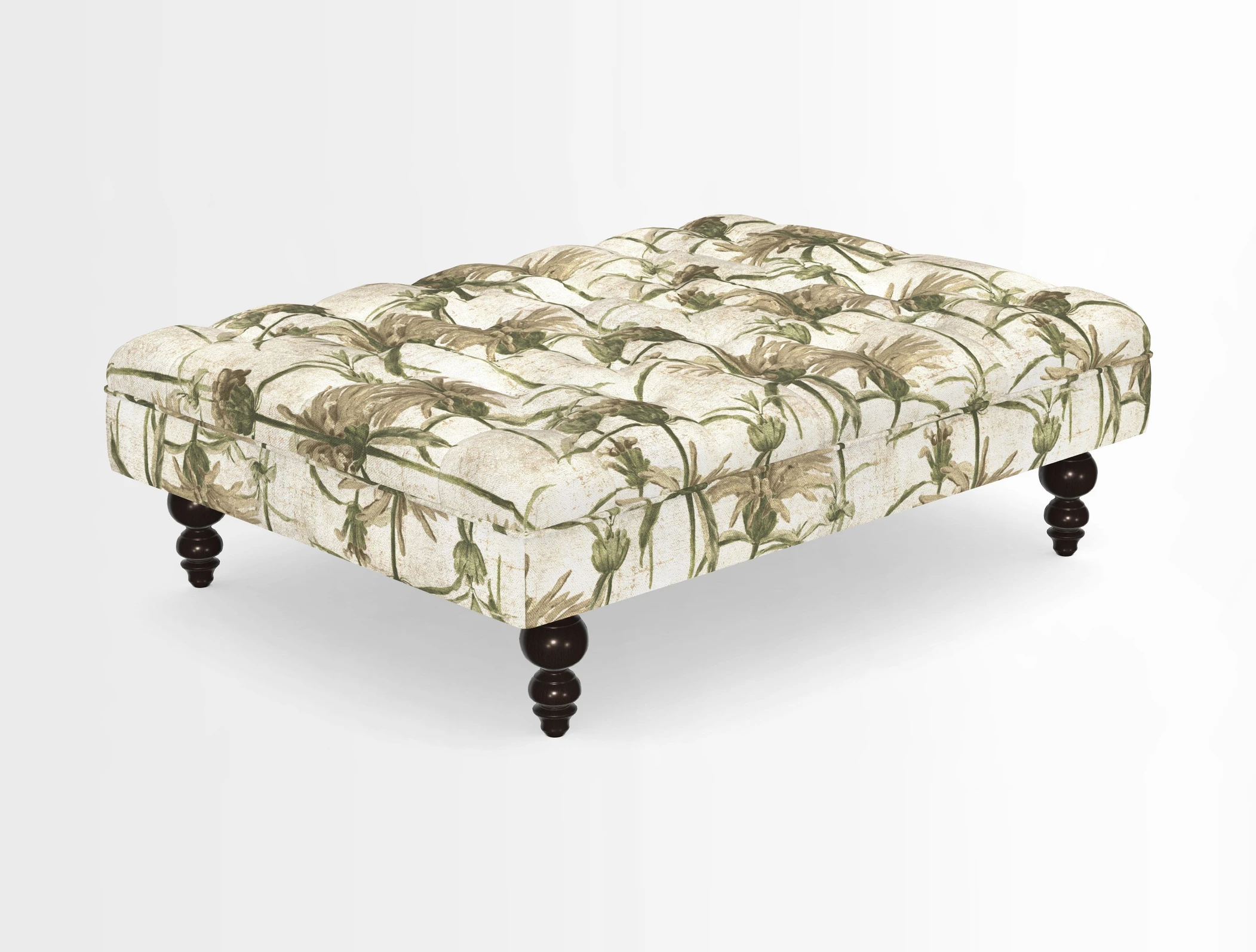 Bedham Footstool in RHS Gertrude Jekyll Lattice Green Alwinton 3 Seater Sofa in RHS Collection on Velvet William Hooker