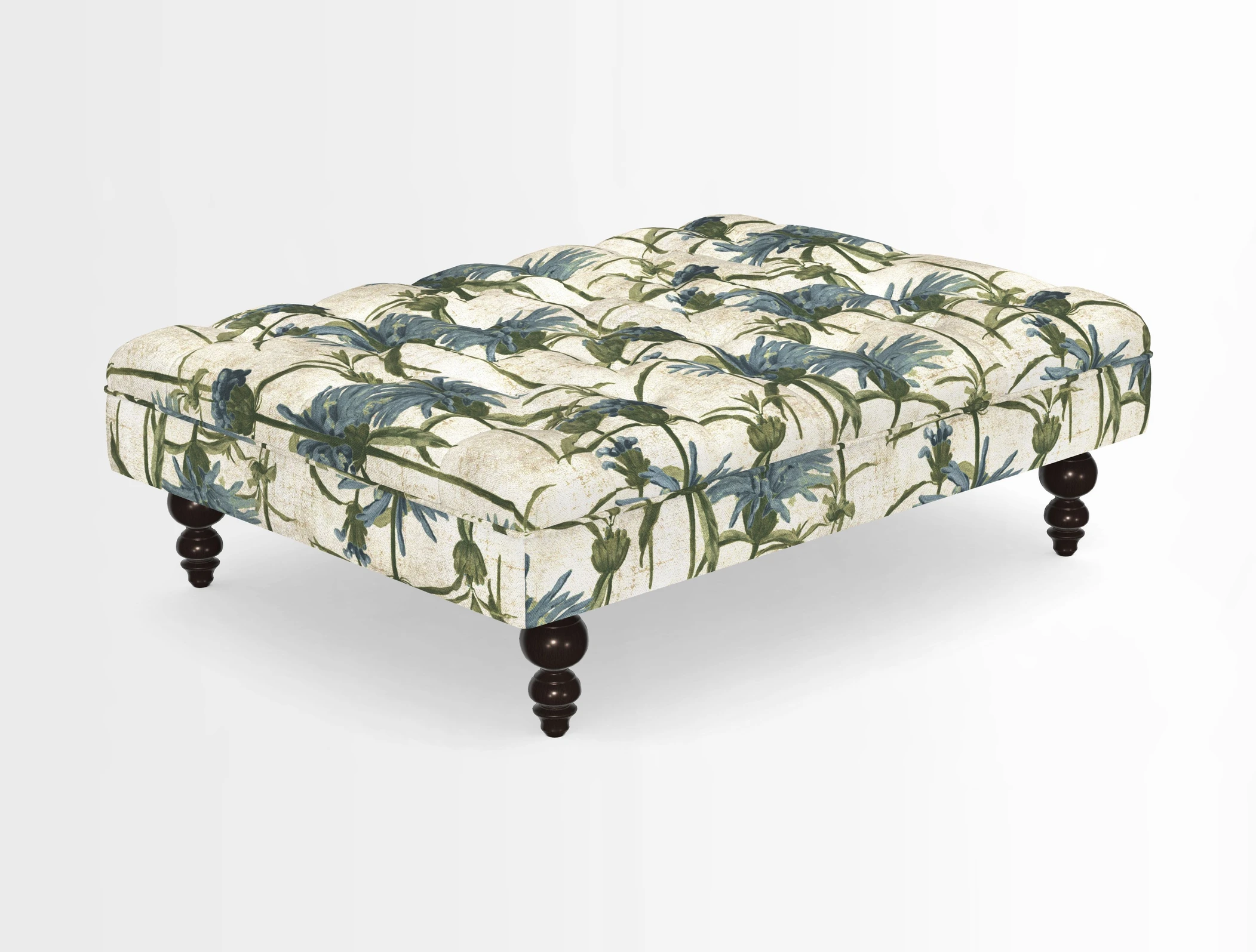 Bedham Footstool in RHS Gertrude Jekyll Lattice Green Alwinton 3 Seater Sofa in RHS Collection on Velvet William Hooker