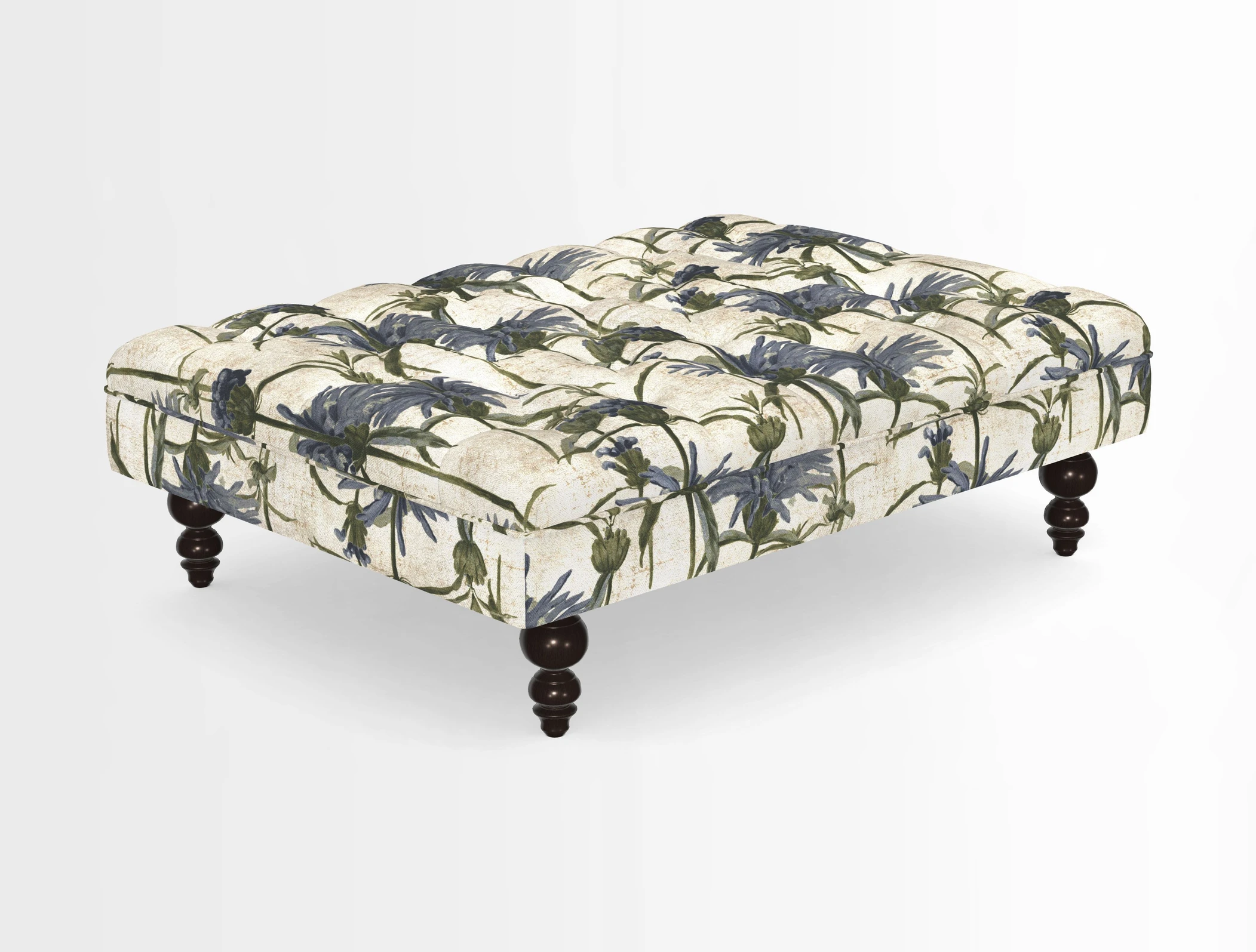 Bedham Footstool in RHS Gertrude Jekyll Lattice Green Alwinton 3 Seater Sofa in RHS Collection on Velvet William Hooker