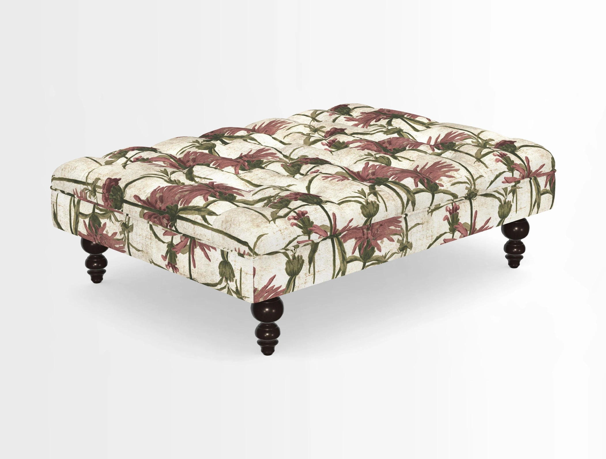 Bedham Footstool in RHS Gertrude Jekyll Lattice Green Alwinton 3 Seater Sofa in RHS Collection on Velvet William Hooker