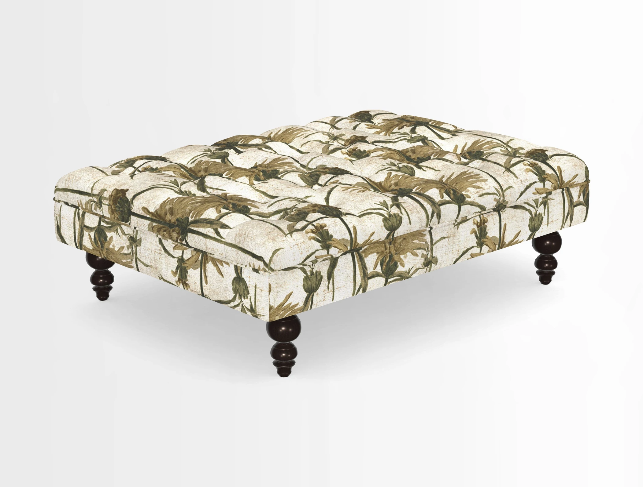 Bedham Footstool in RHS Gertrude Jekyll Lattice Green Alwinton 3 Seater Sofa in RHS Collection on Velvet William Hooker