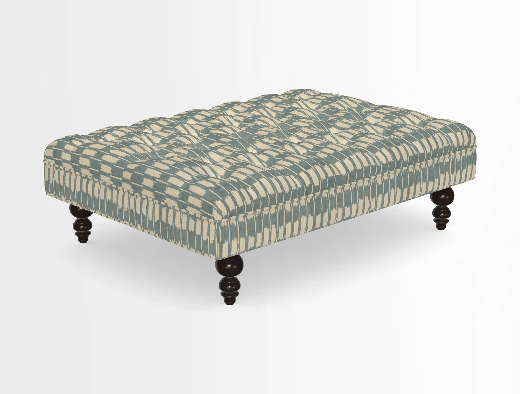 Bedham Footstool in RHS Gertrude Jekyll Lattice Green Alwinton 3 Seater Sofa in RHS Collection on Velvet William Hooker