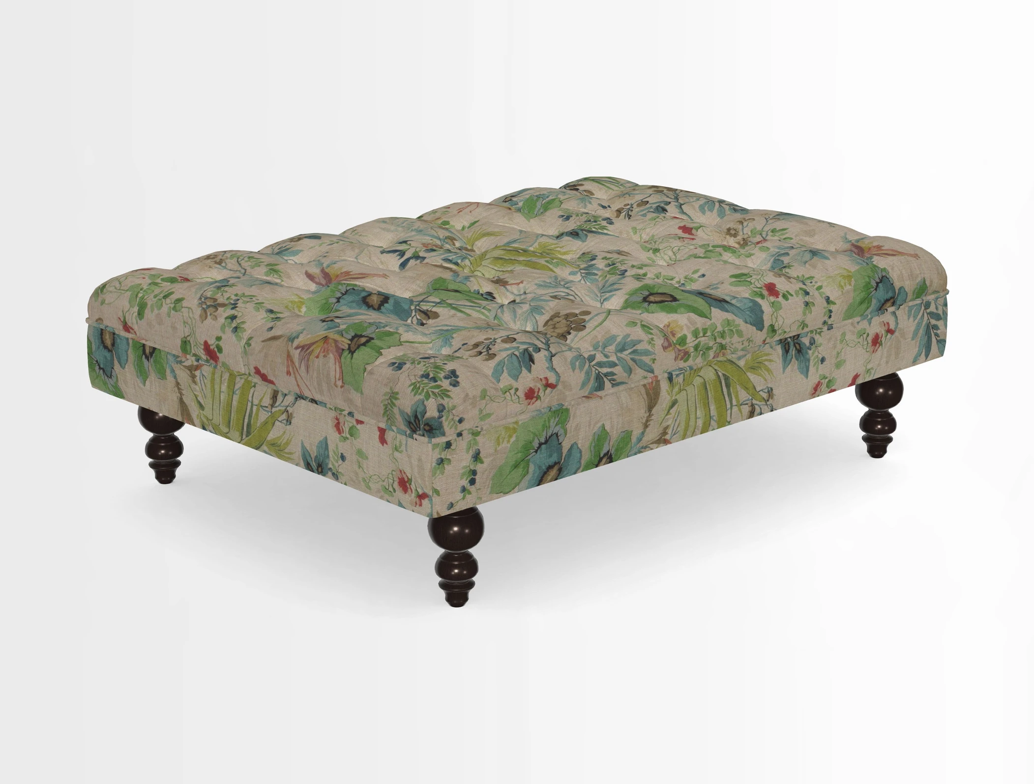 Bedham Footstool in RHS Gertrude Jekyll Lattice Green Alwinton 3 Seater Sofa in RHS Collection on Velvet William Hooker