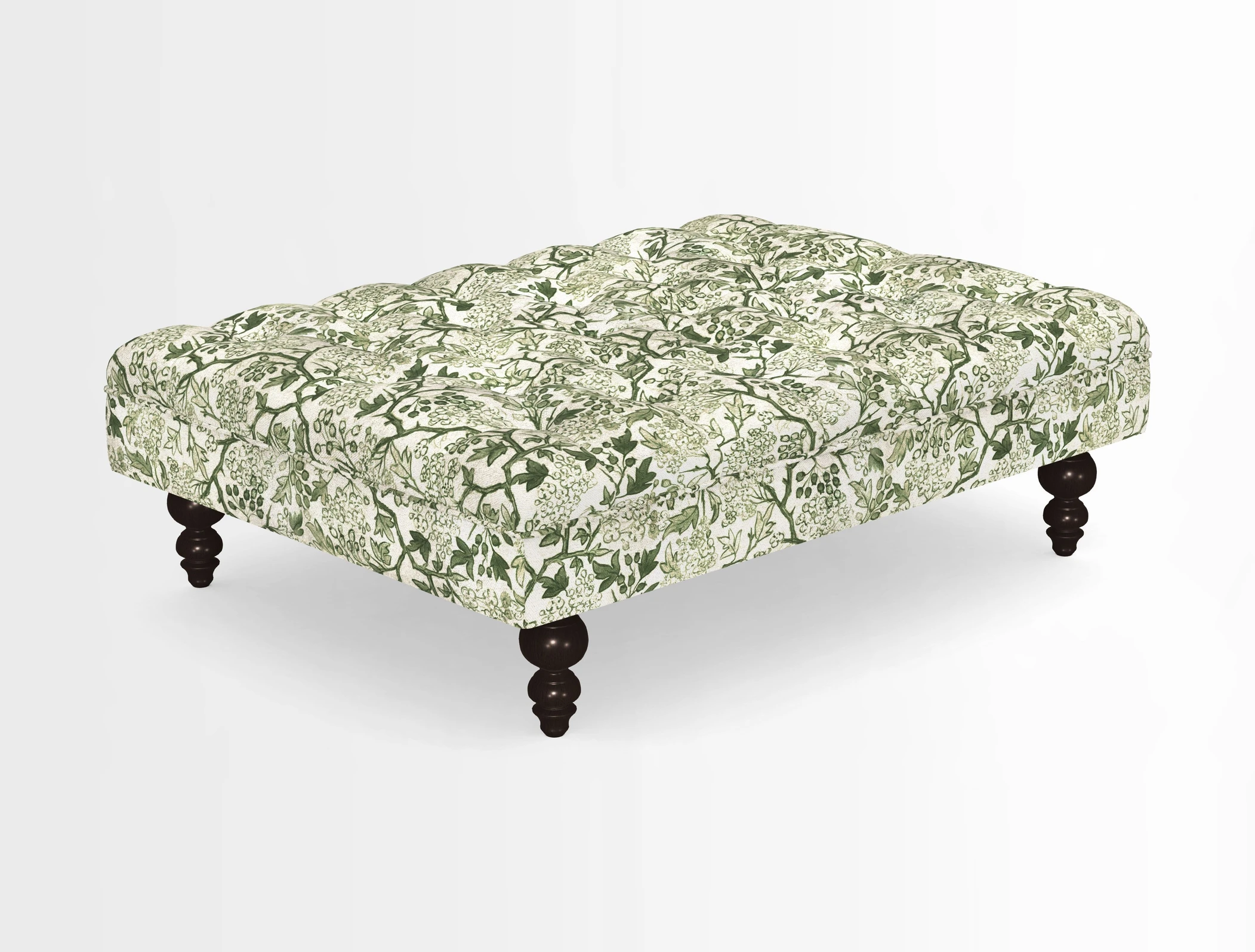 Bedham Footstool in RHS Gertrude Jekyll Lattice Green Alwinton 3 Seater Sofa in RHS Collection on Velvet William Hooker