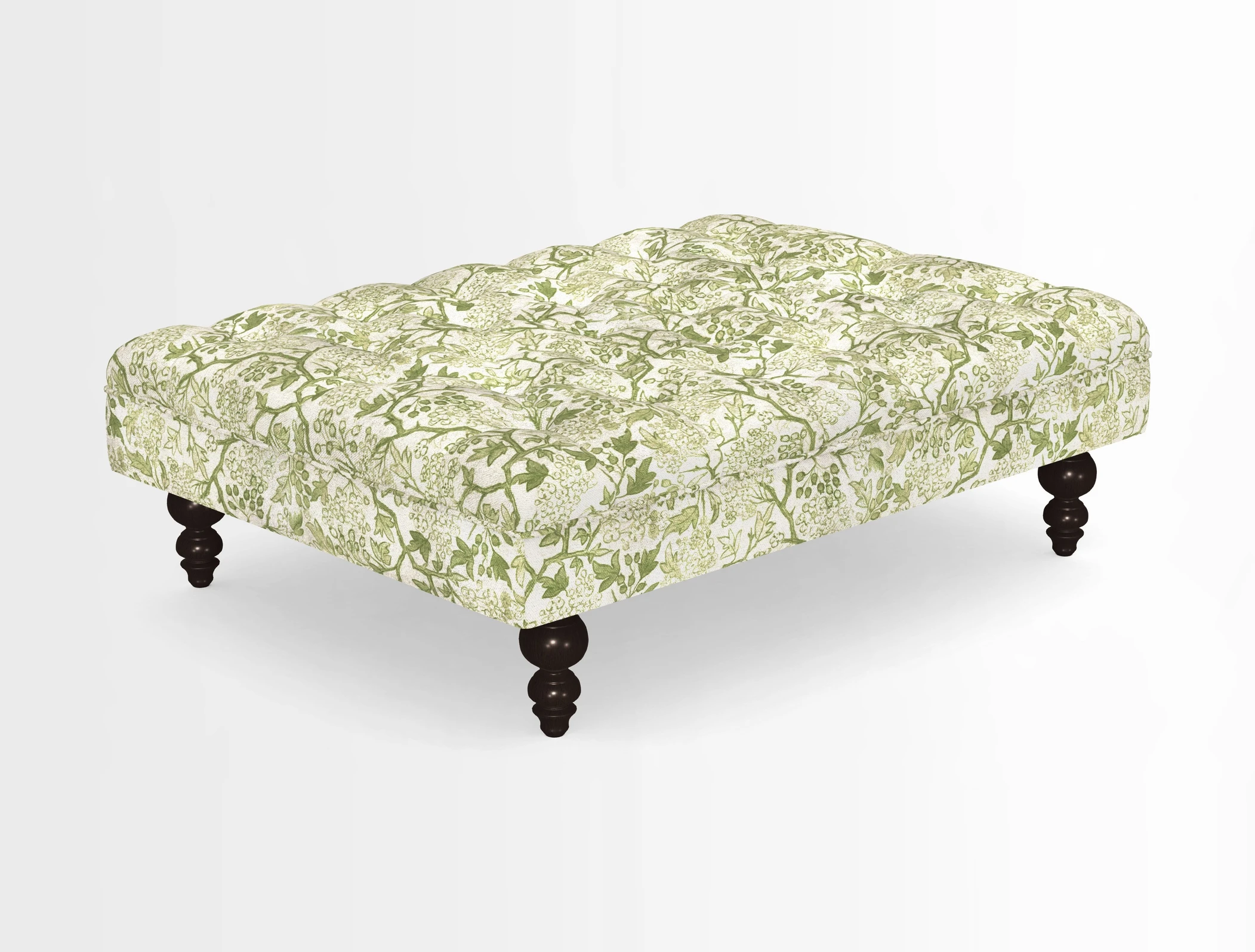 Bedham Footstool in RHS Gertrude Jekyll Lattice Green Alwinton 3 Seater Sofa in RHS Collection on Velvet William Hooker