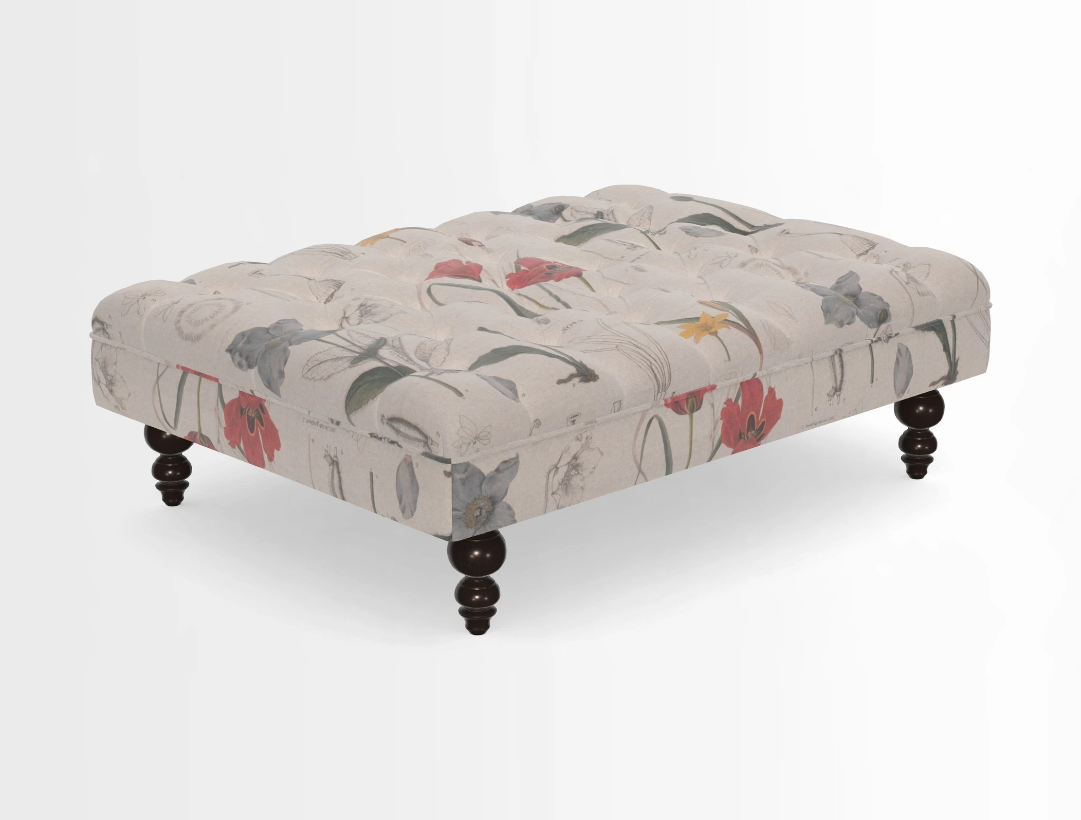 Bedham Footstool in RHS Gertrude Jekyll Lattice Green Alwinton 3 Seater Sofa in RHS Collection on Velvet William Hooker