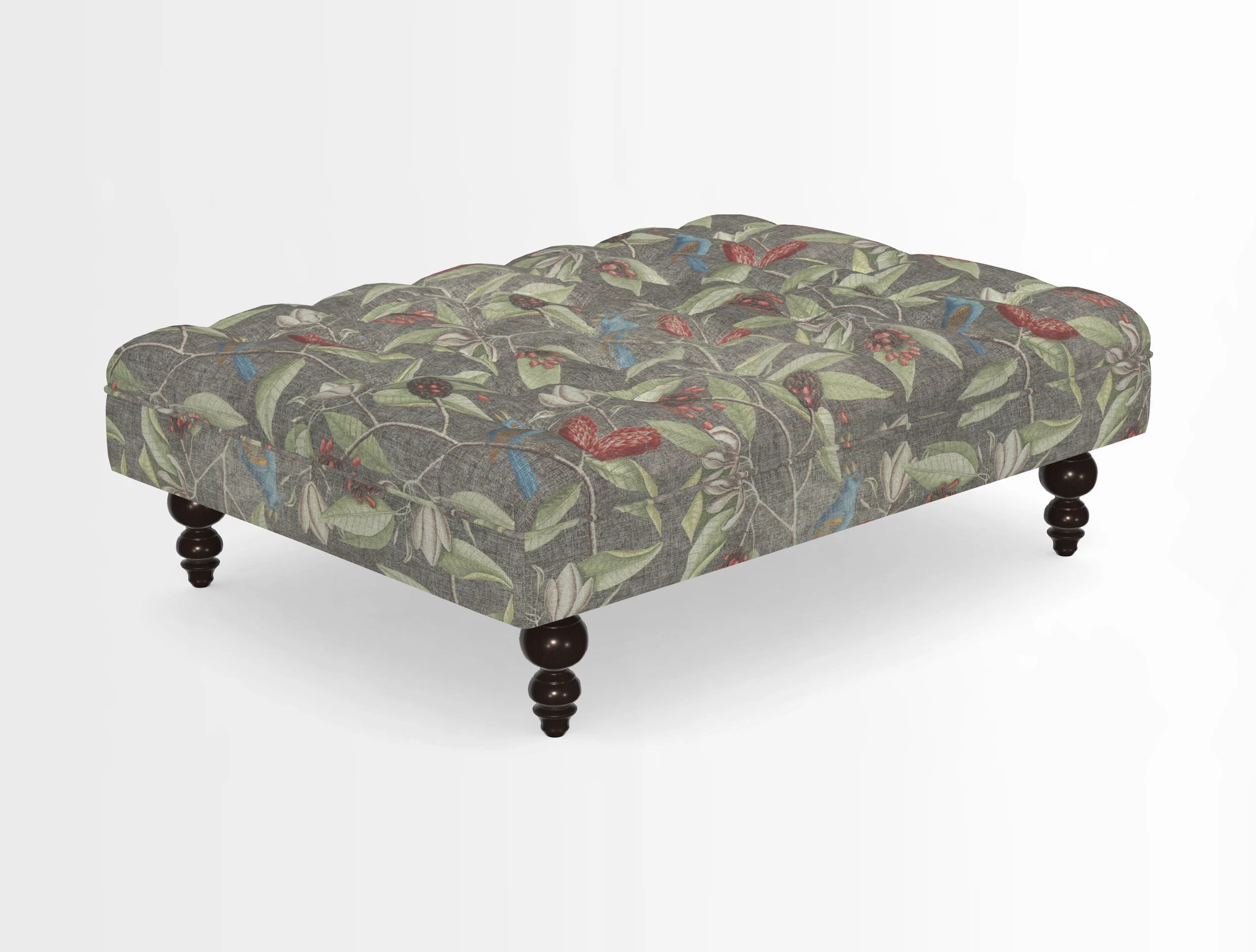 Bedham Footstool in RHS Gertrude Jekyll Lattice Green Alwinton 3 Seater Sofa in RHS Collection on Velvet William Hooker