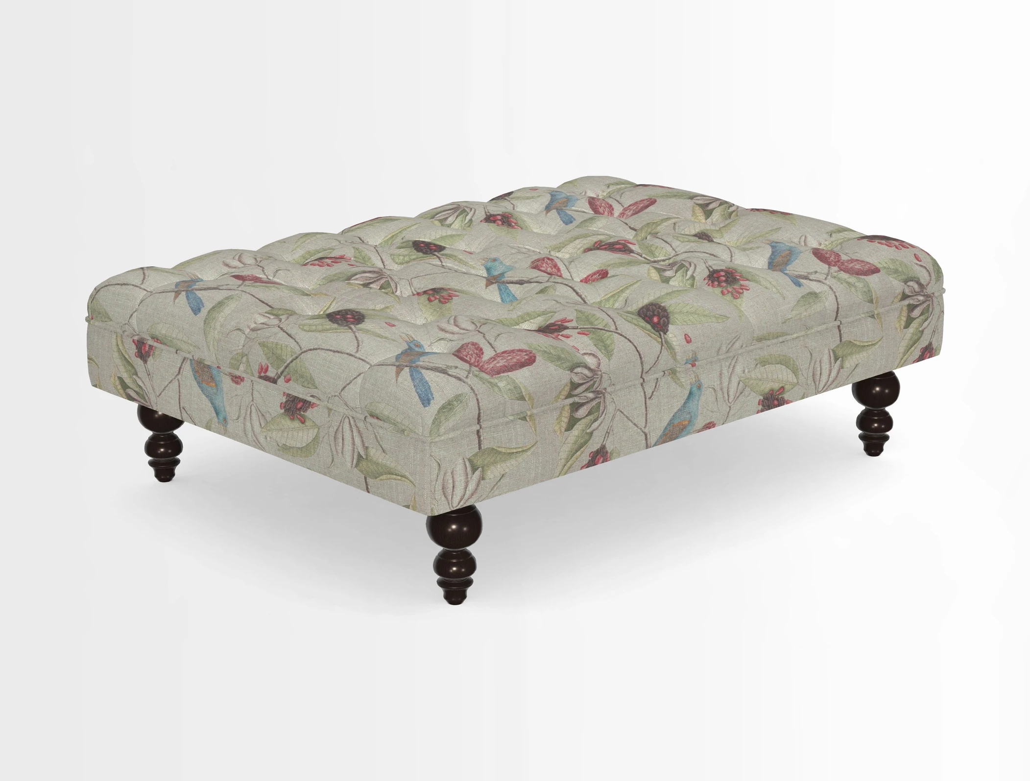 Bedham Footstool in RHS Gertrude Jekyll Lattice Green Alwinton 3 Seater Sofa in RHS Collection on Velvet William Hooker