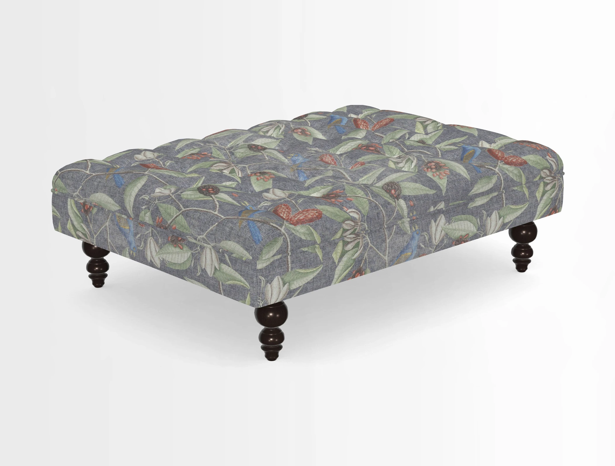 Bedham Footstool in RHS Gertrude Jekyll Lattice Green Alwinton 3 Seater Sofa in RHS Collection on Velvet William Hooker