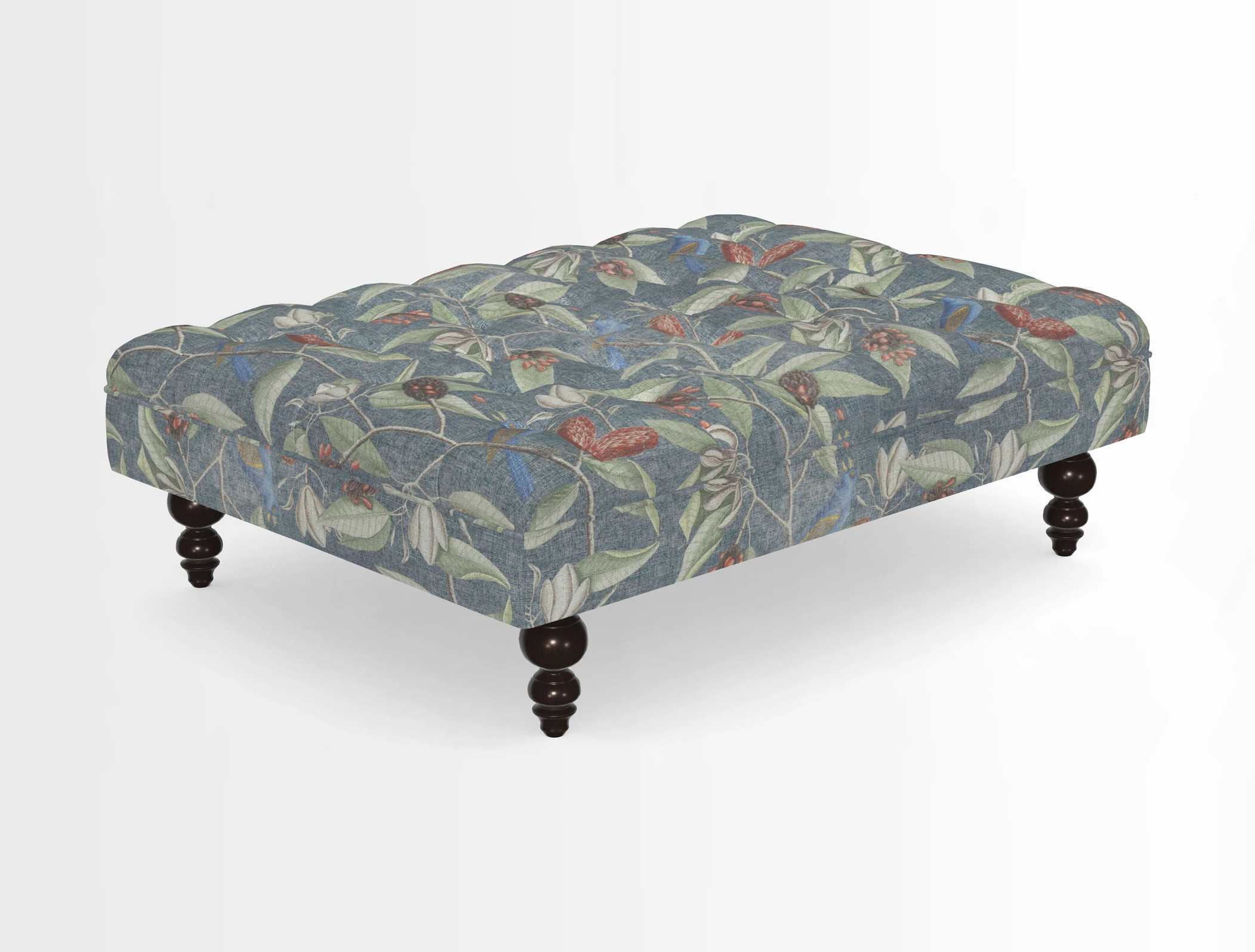 Bedham Footstool in RHS Gertrude Jekyll Lattice Green Alwinton 3 Seater Sofa in RHS Collection on Velvet William Hooker