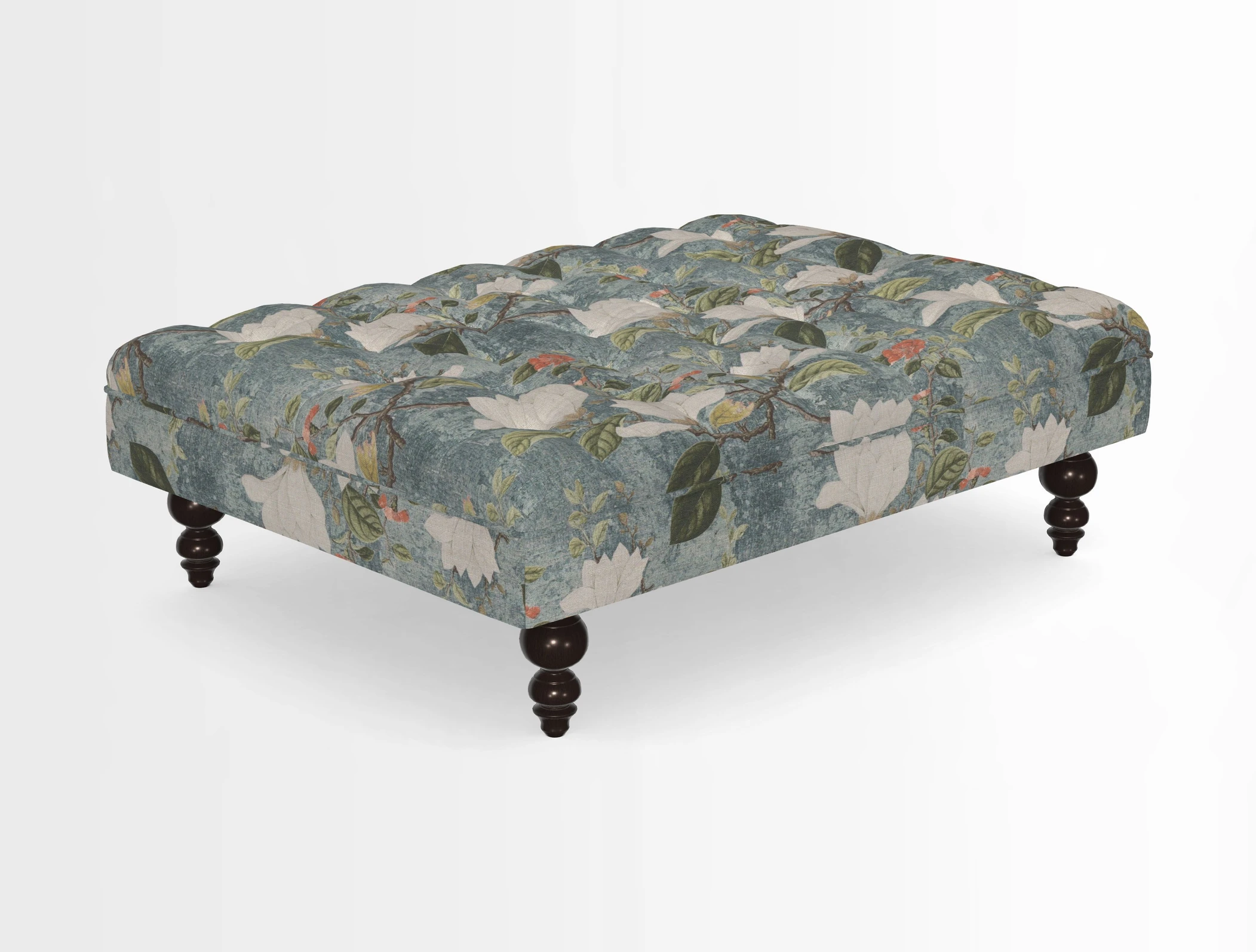 Bedham Footstool in RHS Gertrude Jekyll Lattice Green Alwinton 3 Seater Sofa in RHS Collection on Velvet William Hooker