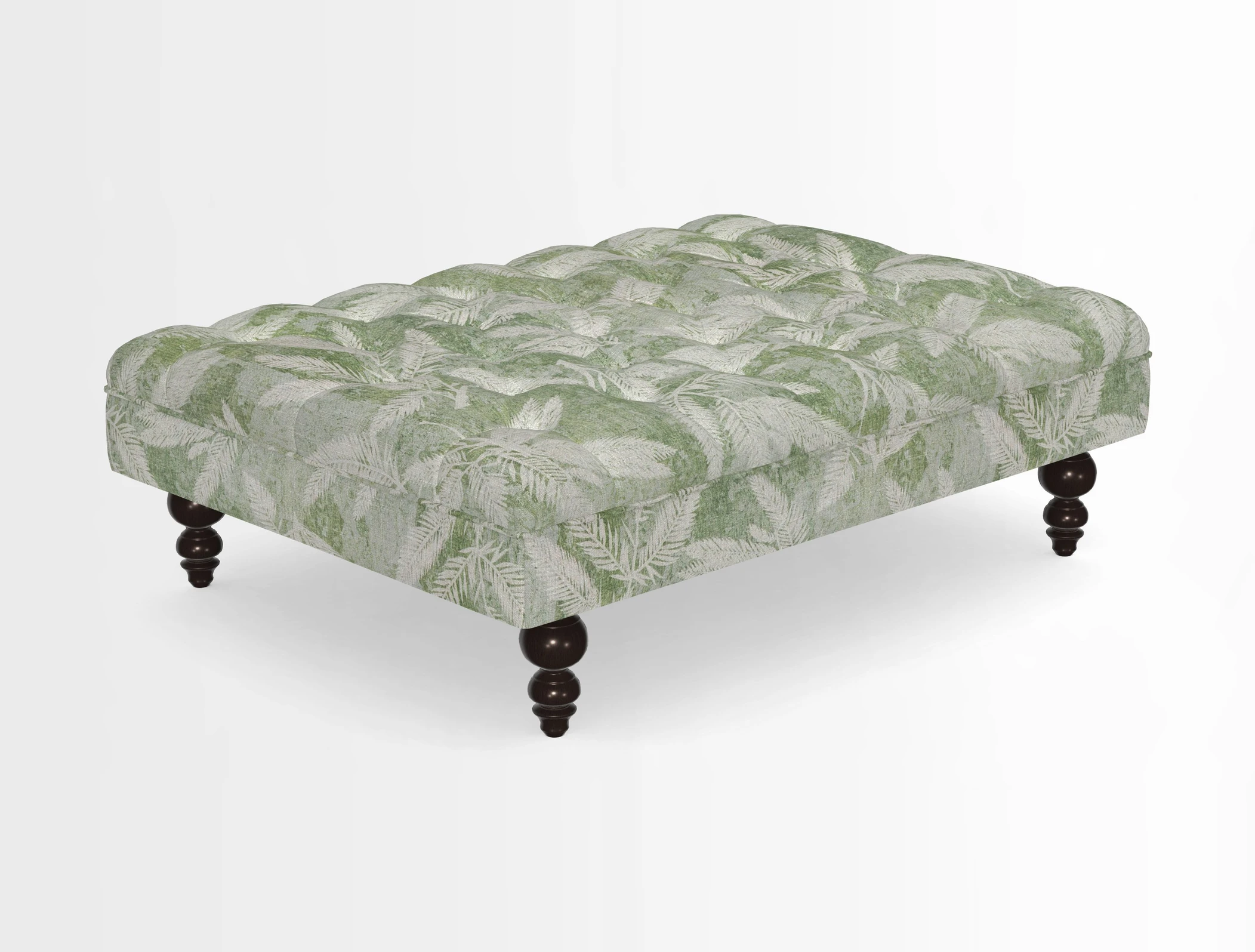 Bedham Footstool in RHS Gertrude Jekyll Lattice Green Alwinton 3 Seater Sofa in RHS Collection on Velvet William Hooker