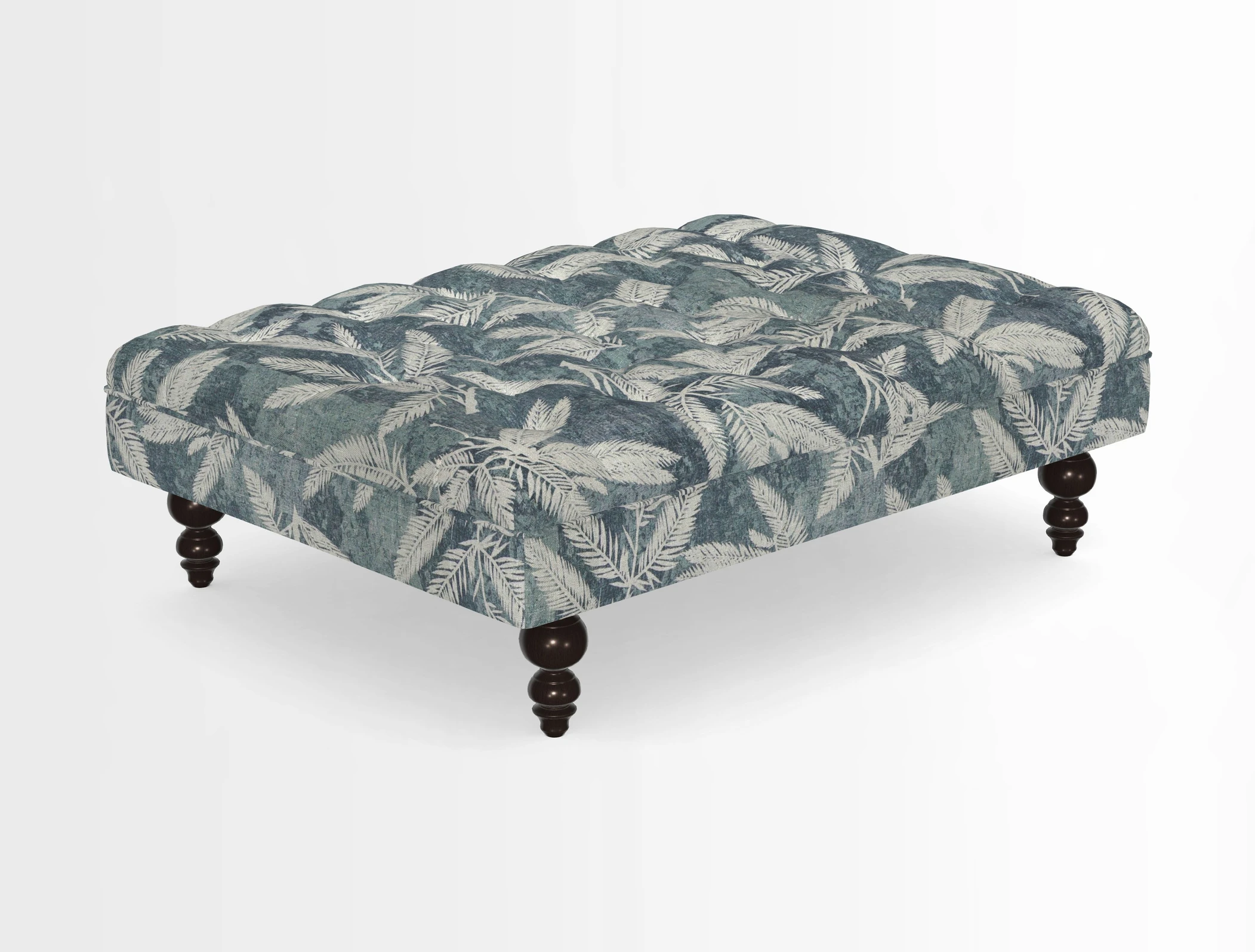 Bedham Footstool in RHS Gertrude Jekyll Lattice Green Alwinton 3 Seater Sofa in RHS Collection on Velvet William Hooker