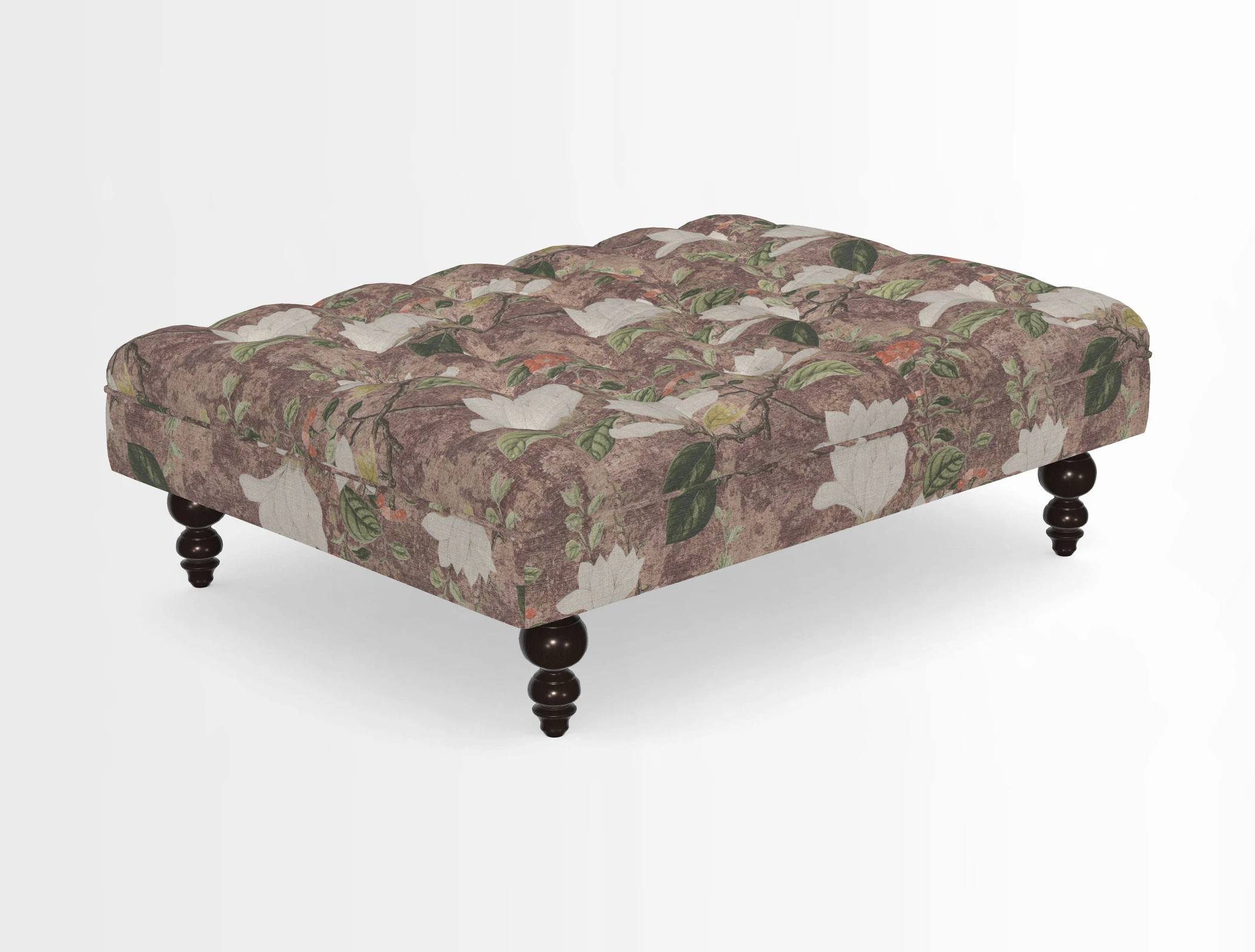 Bedham Footstool in RHS Gertrude Jekyll Lattice Green Alwinton 3 Seater Sofa in RHS Collection on Velvet William Hooker