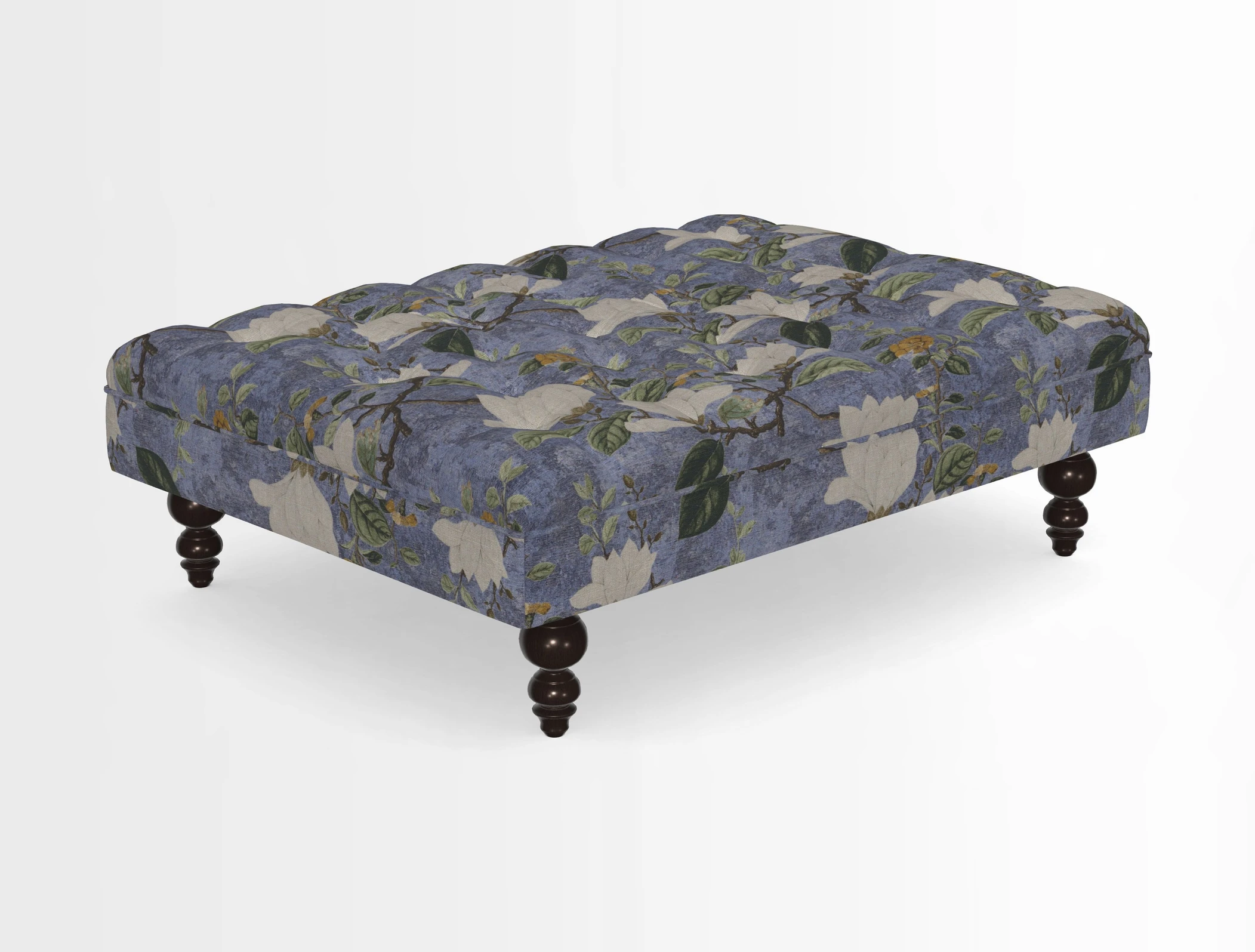 Bedham Footstool in RHS Gertrude Jekyll Lattice Green Alwinton 3 Seater Sofa in RHS Collection on Velvet William Hooker