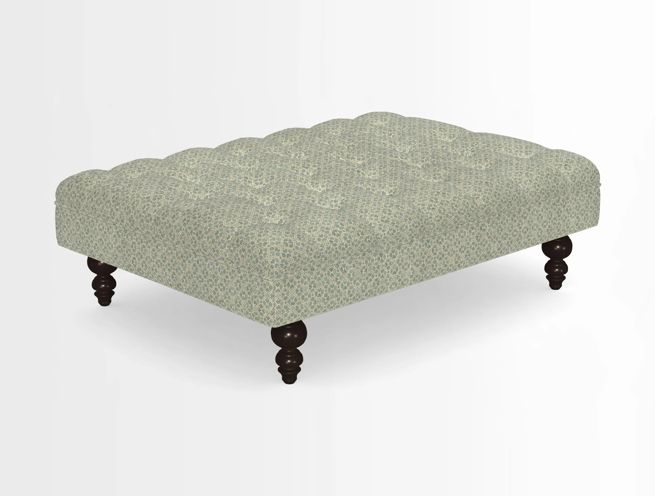 Bedham Footstool in RHS Gertrude Jekyll Lattice Green Alwinton 3 Seater Sofa in RHS Collection on Velvet William Hooker
