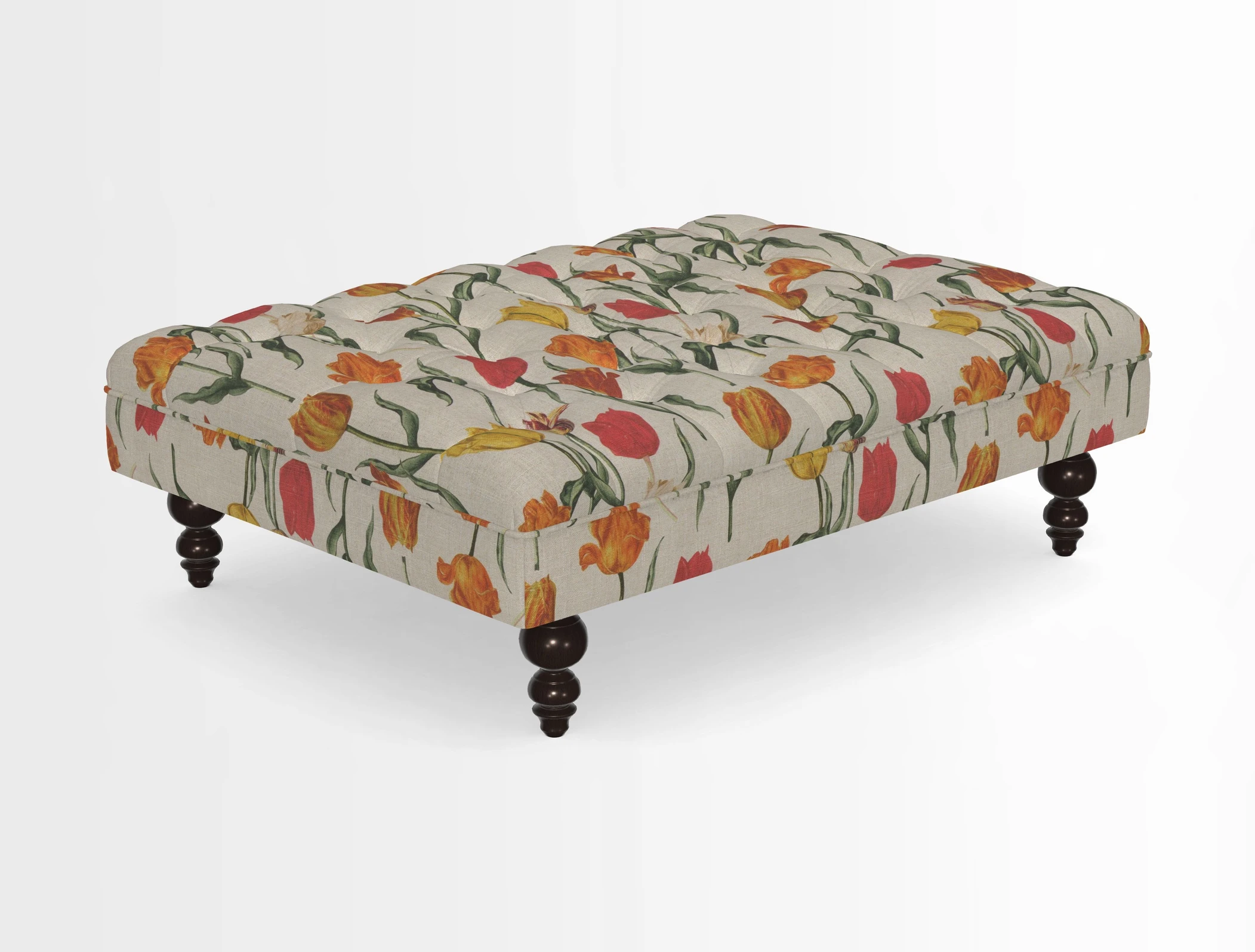 Bedham Footstool in RHS Gertrude Jekyll Lattice Green Alwinton 3 Seater Sofa in RHS Collection on Velvet William Hooker