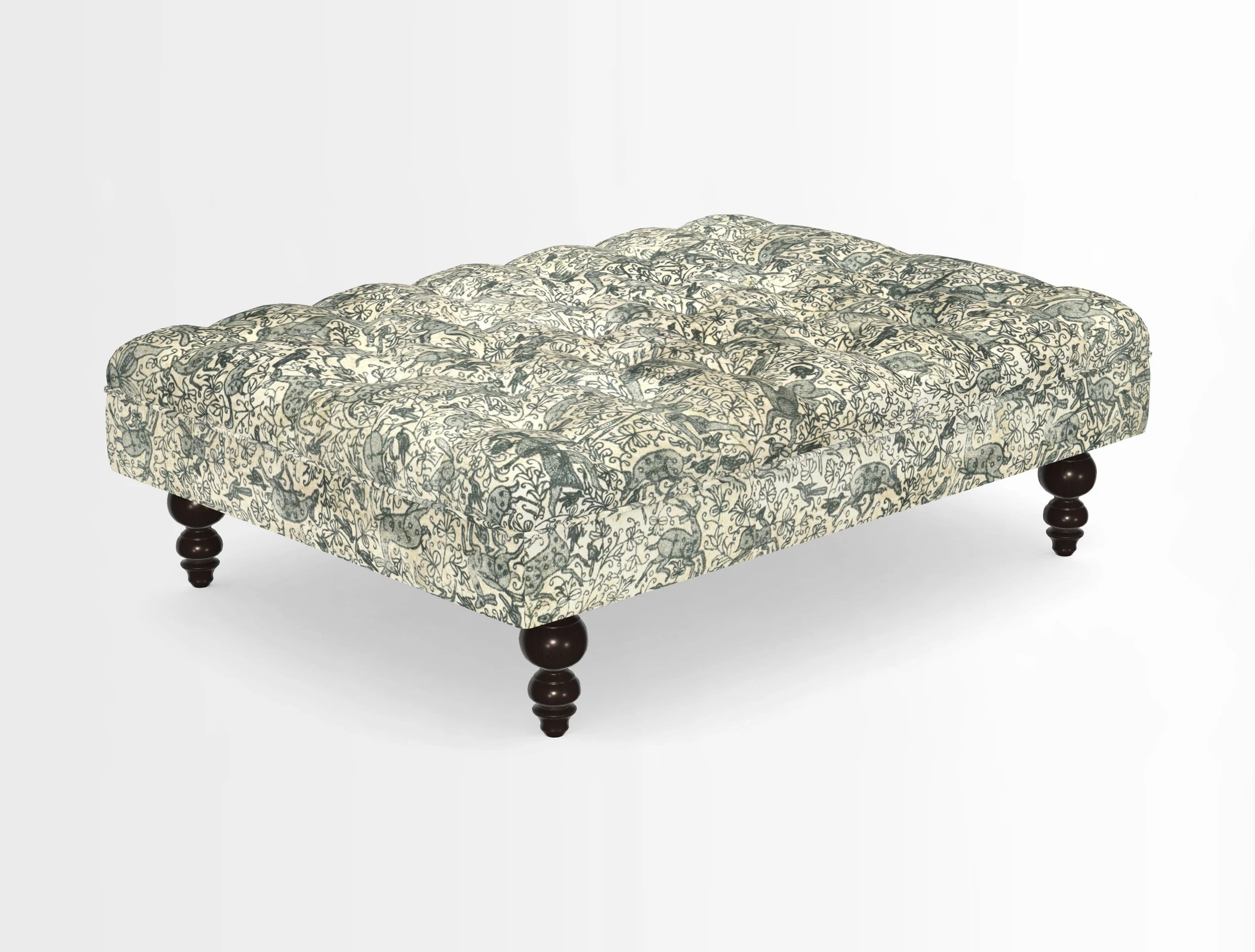 Bedham Footstool in RHS Gertrude Jekyll Lattice Green Alwinton 3 Seater Sofa in RHS Collection on Velvet William Hooker