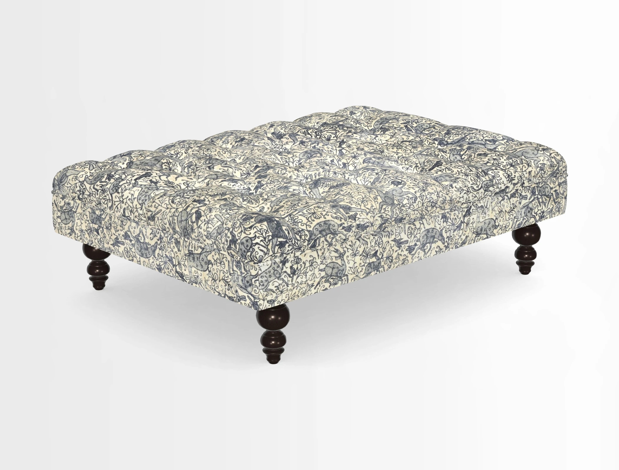 Bedham Footstool in RHS Gertrude Jekyll Lattice Green Alwinton 3 Seater Sofa in RHS Collection on Velvet William Hooker