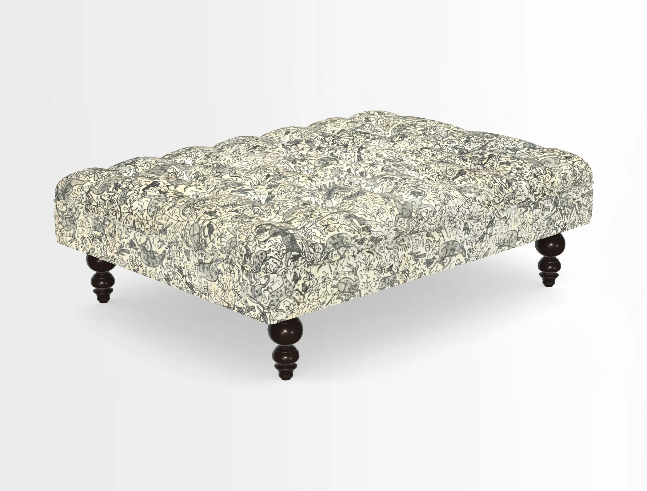 Bedham Footstool in RHS Gertrude Jekyll Lattice Green Alwinton 3 Seater Sofa in RHS Collection on Velvet William Hooker