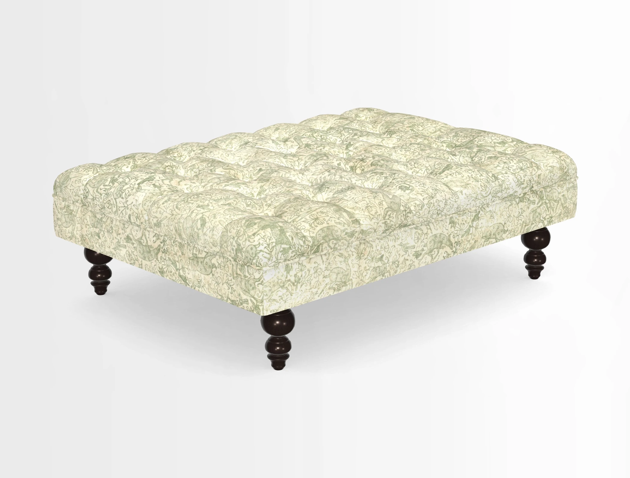 Bedham Footstool in RHS Gertrude Jekyll Lattice Green Alwinton 3 Seater Sofa in RHS Collection on Velvet William Hooker