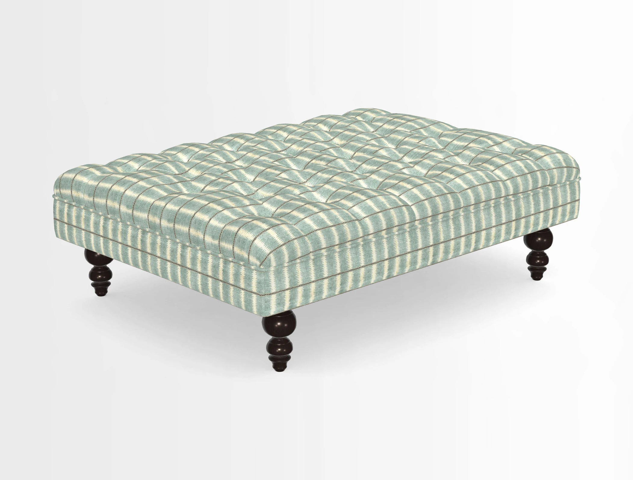 Bedham Footstool in RHS Gertrude Jekyll Lattice Green Alwinton 3 Seater Sofa in RHS Collection on Velvet William Hooker