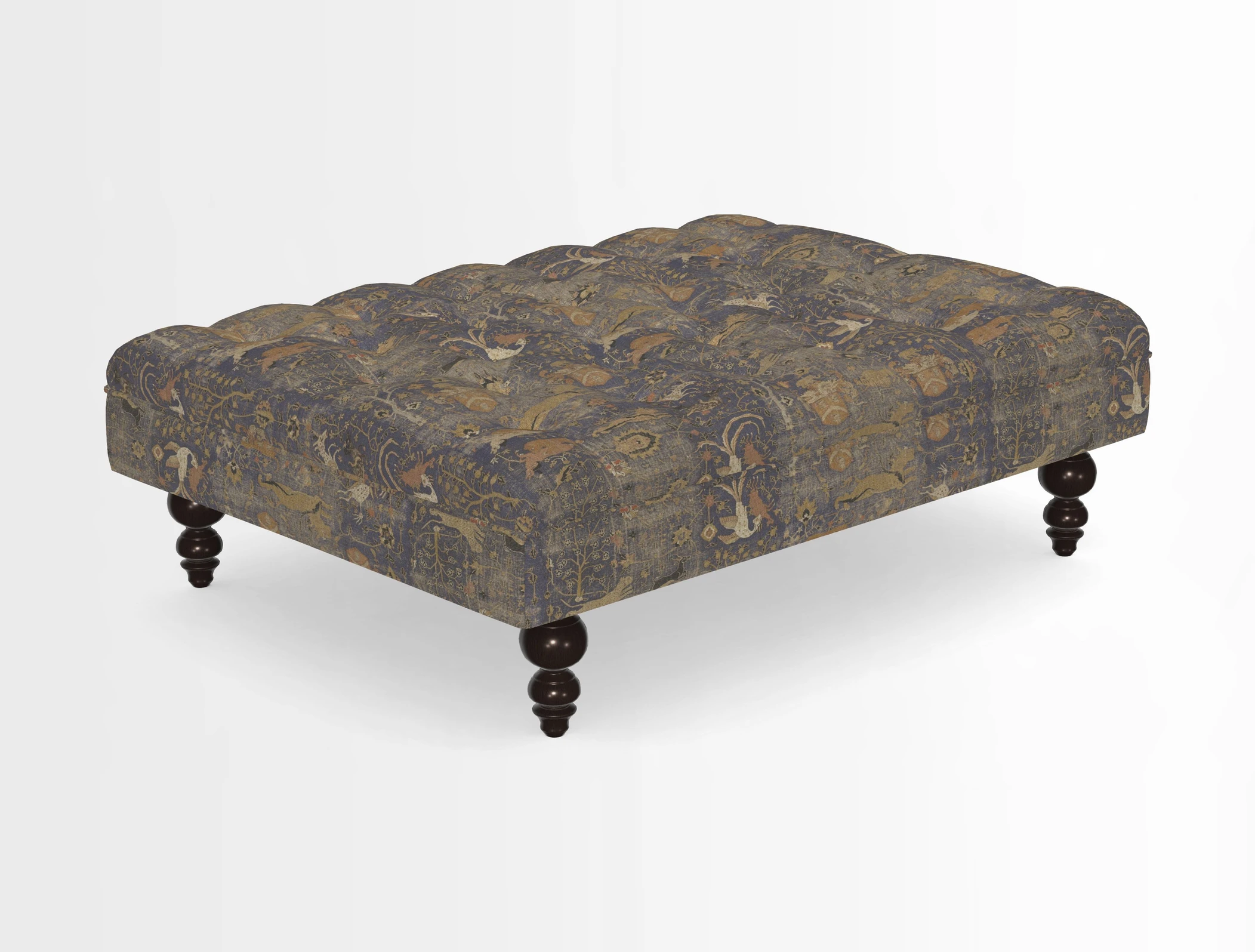 Bedham Footstool in RHS Gertrude Jekyll Lattice Green Alwinton 3 Seater Sofa in RHS Collection on Velvet William Hooker