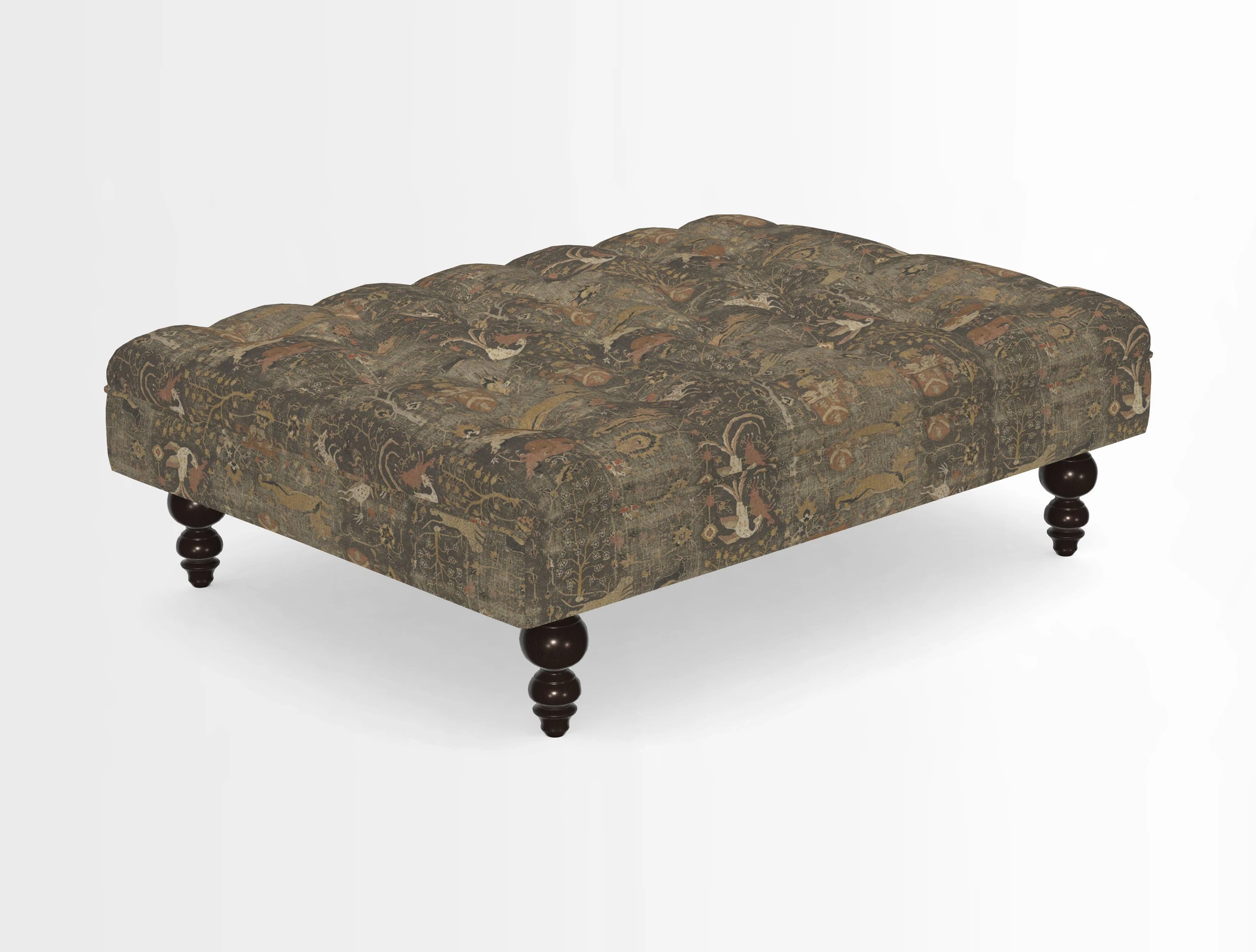 Bedham Footstool in RHS Gertrude Jekyll Lattice Green Alwinton 3 Seater Sofa in RHS Collection on Velvet William Hooker